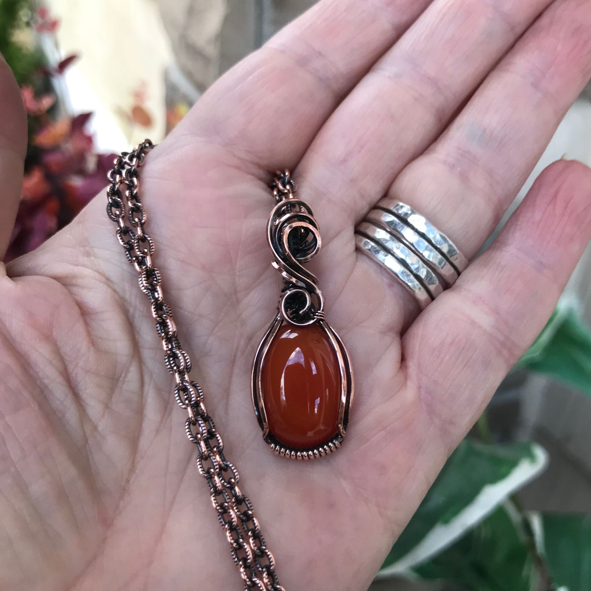 Carnelian Small Swirly Copper Necklace