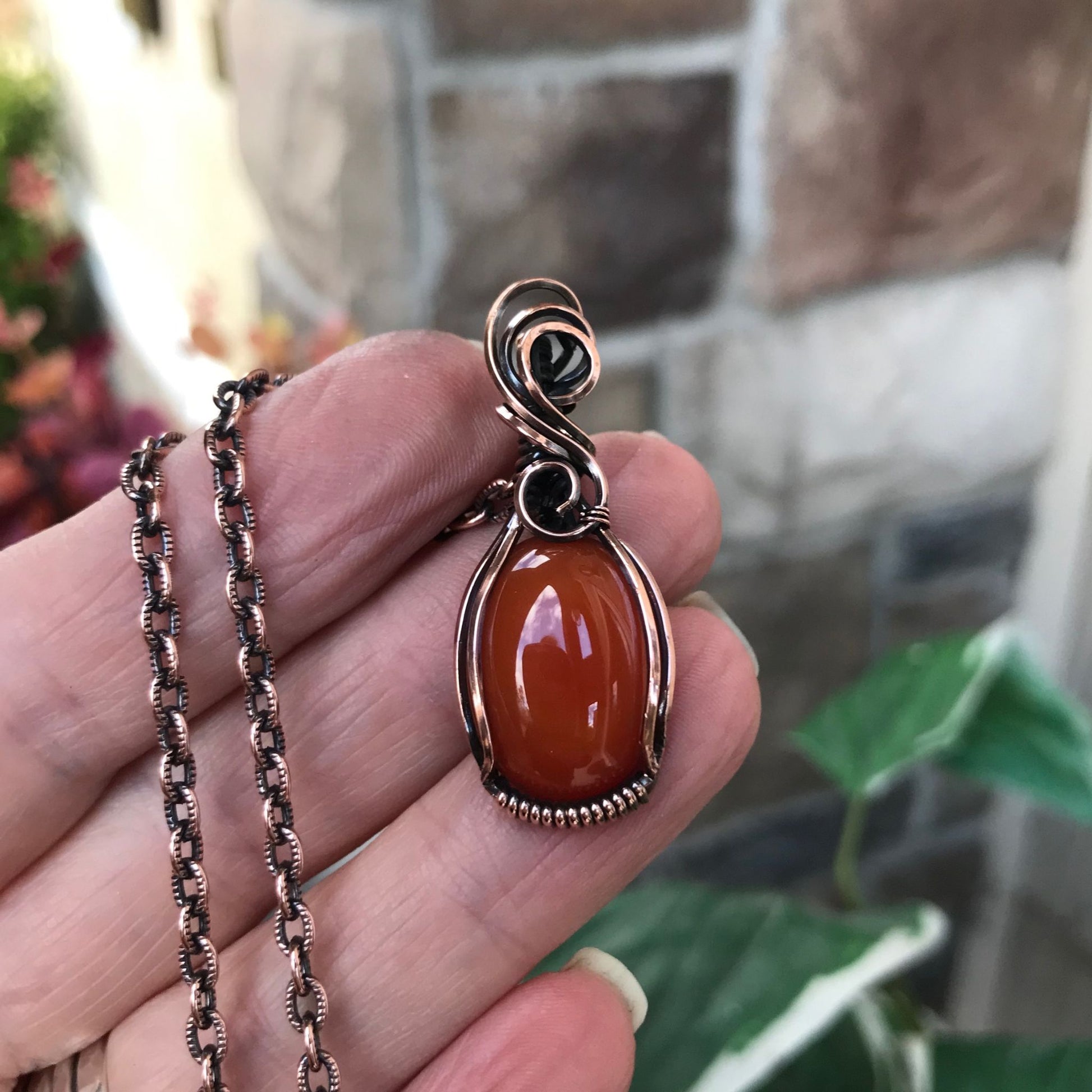 Carnelian Small Swirly Copper Necklace