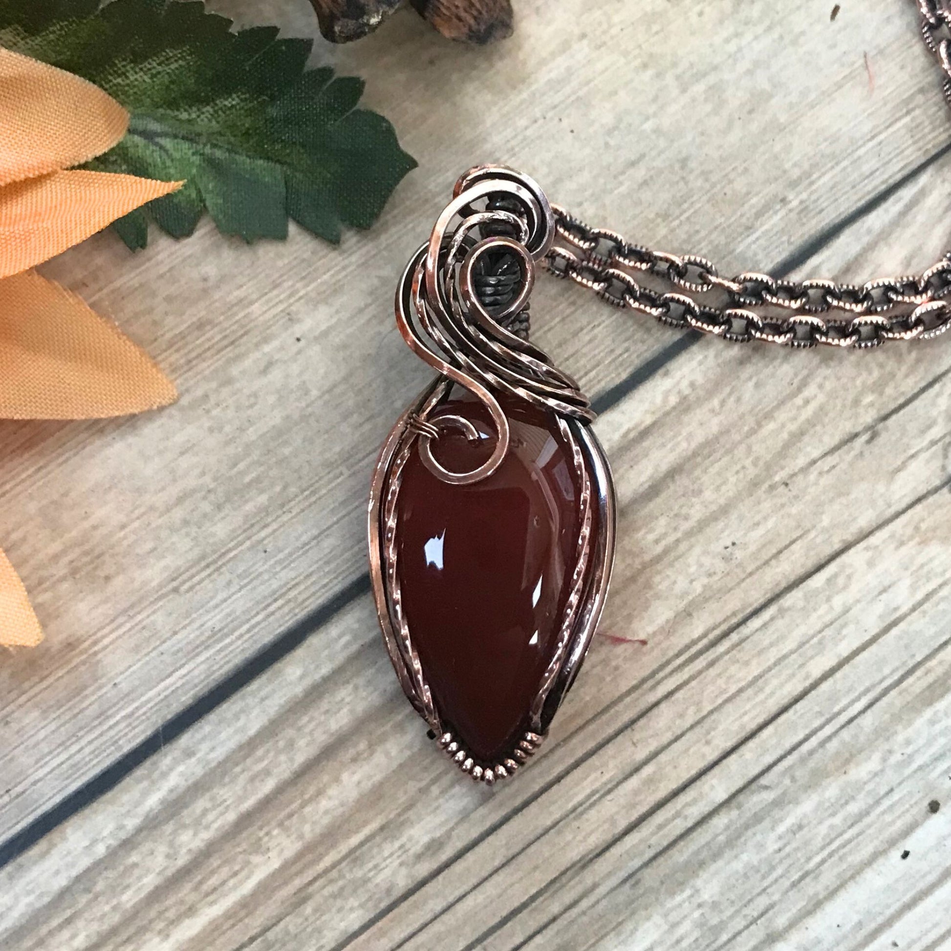 Carnelian Teardrop Copper Necklace