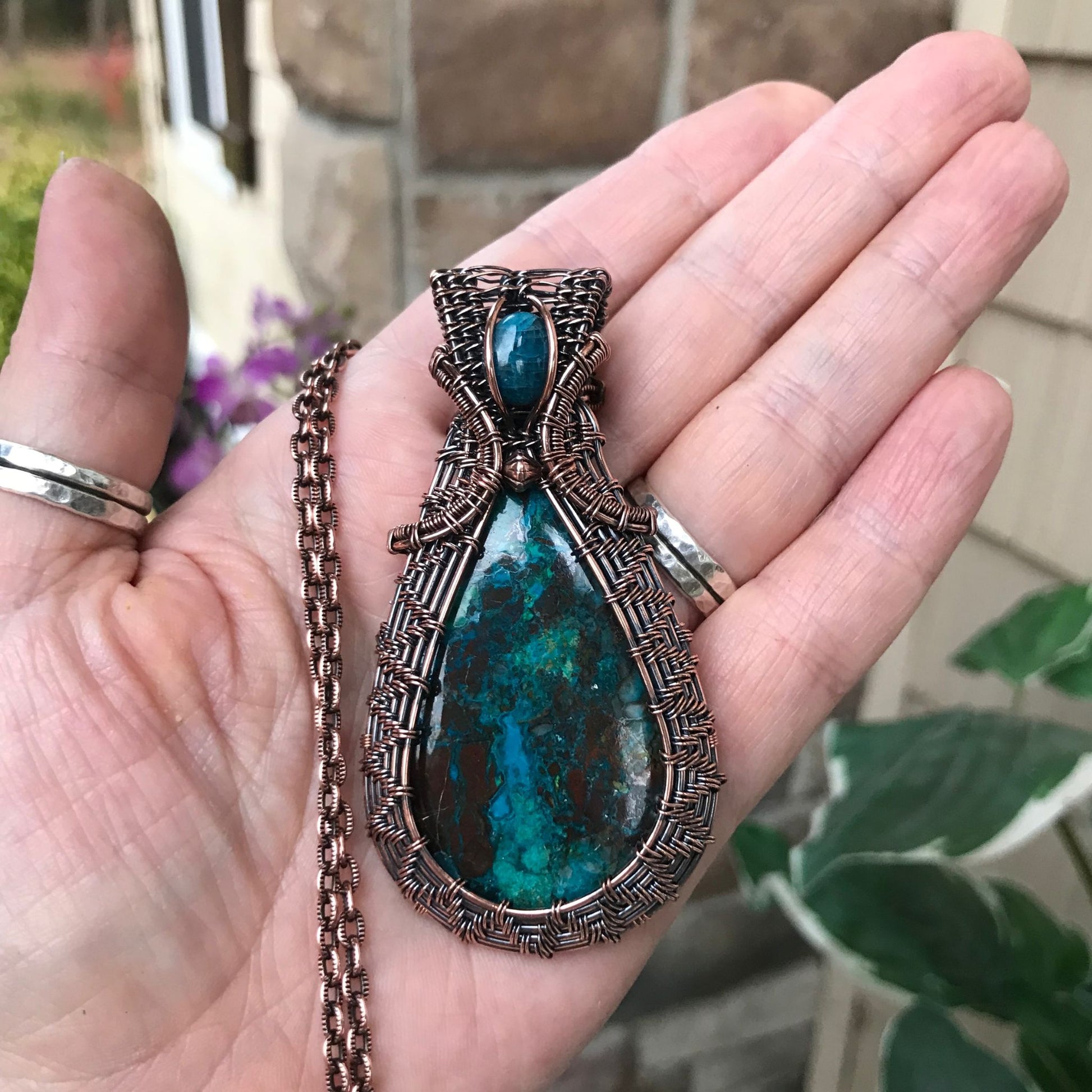 Chrysocolla & Apatite Copper Woven Necklace