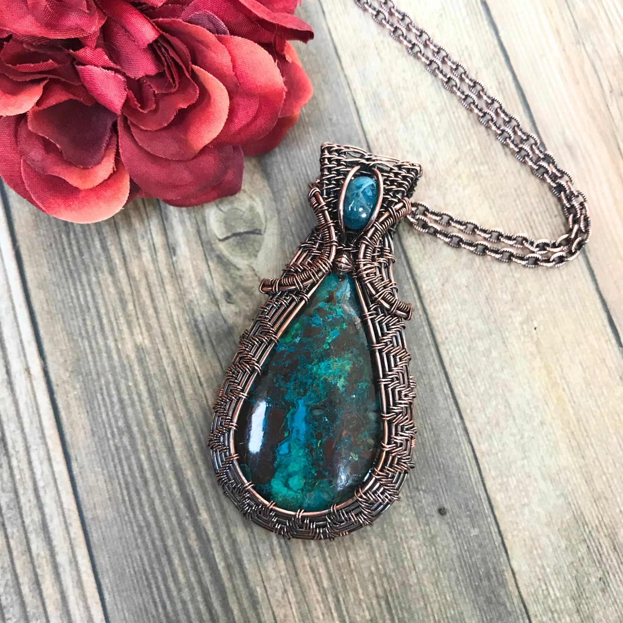 Chrysocolla & Apatite Copper Woven Necklace