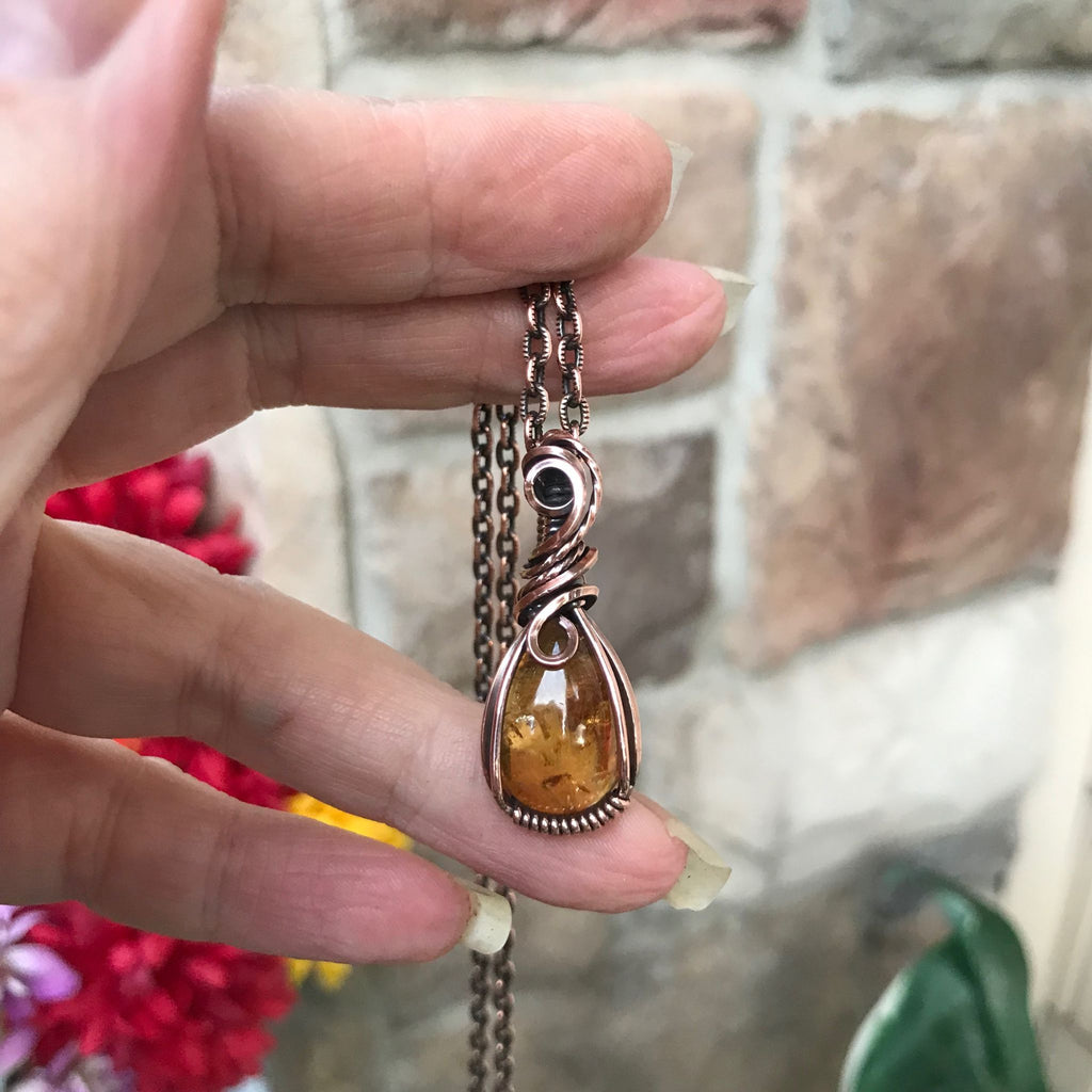 citrine mini copper pendant necklace moonlet jewelry
