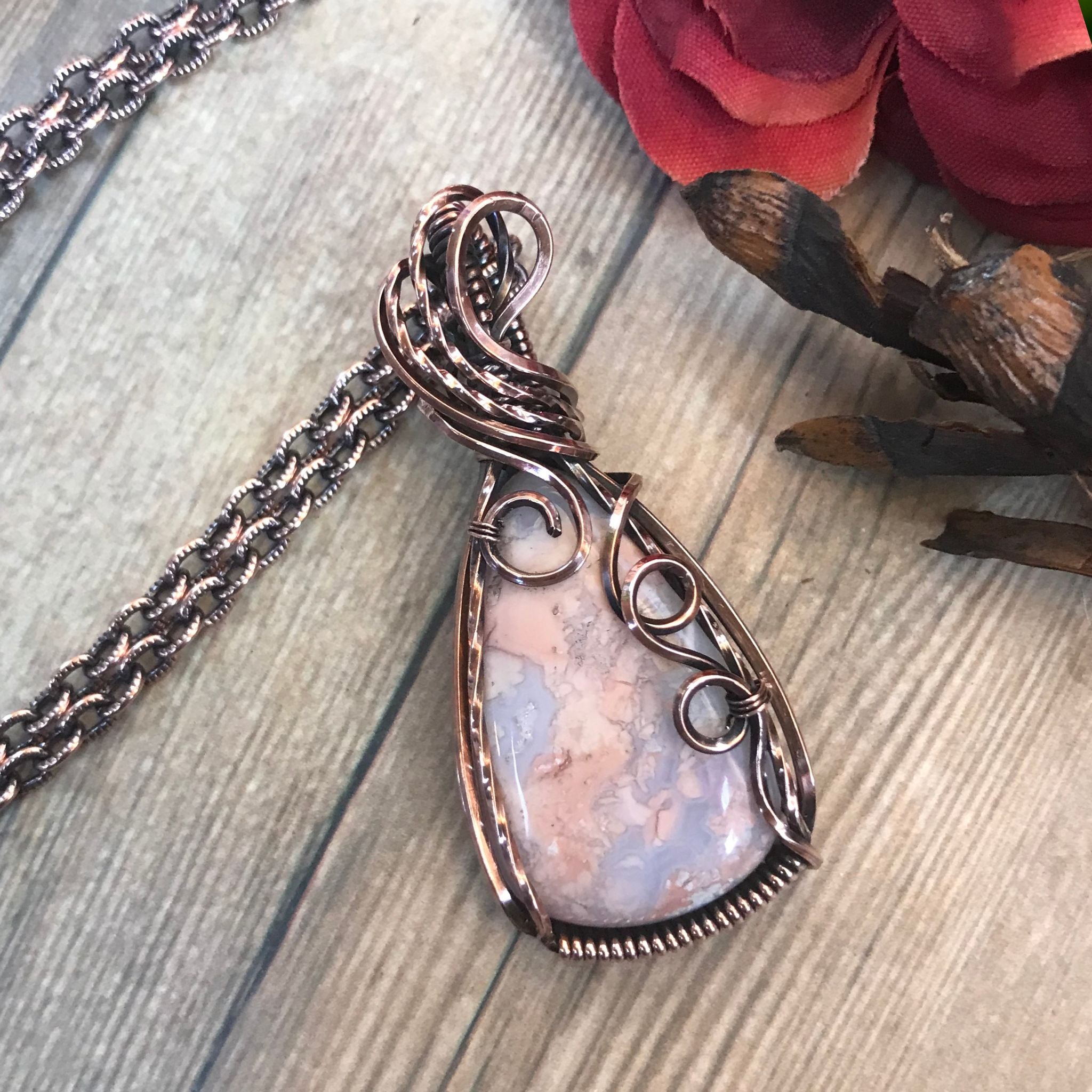 Cotton Candy Agate Copper Pendant