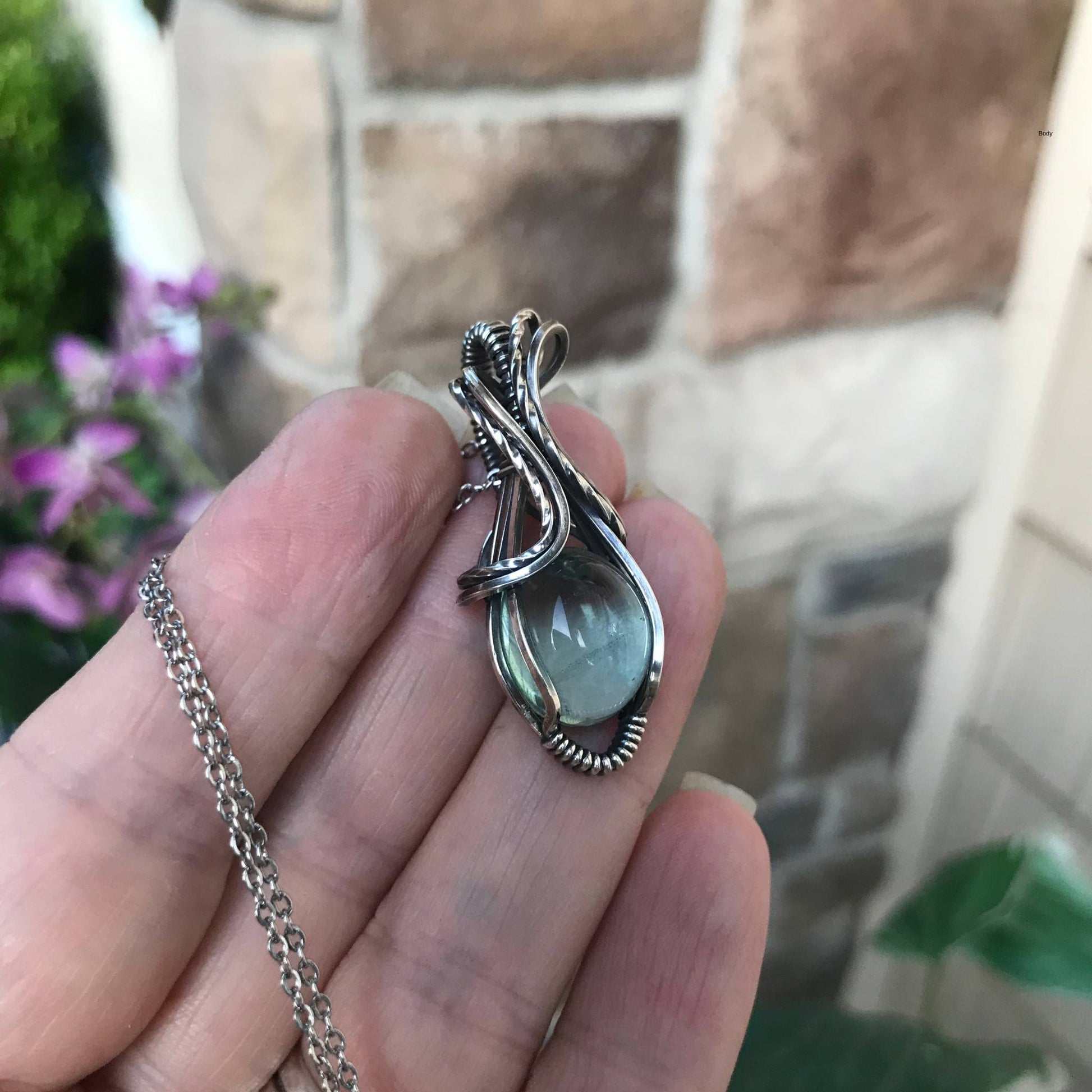 Fluorite small silver wire wrapped pendant by Moonlet Jewelry
