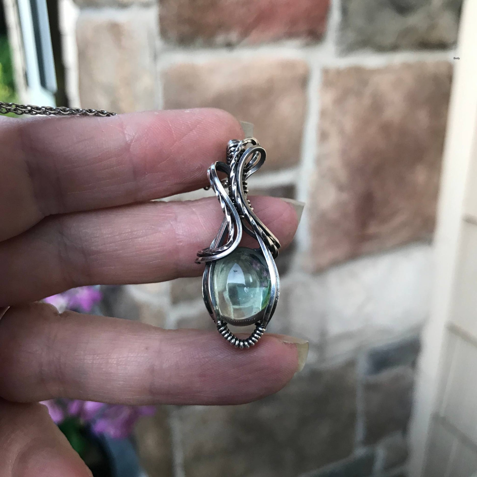 Fluorite small silver wire wrapped pendant by Moonlet Jewelry