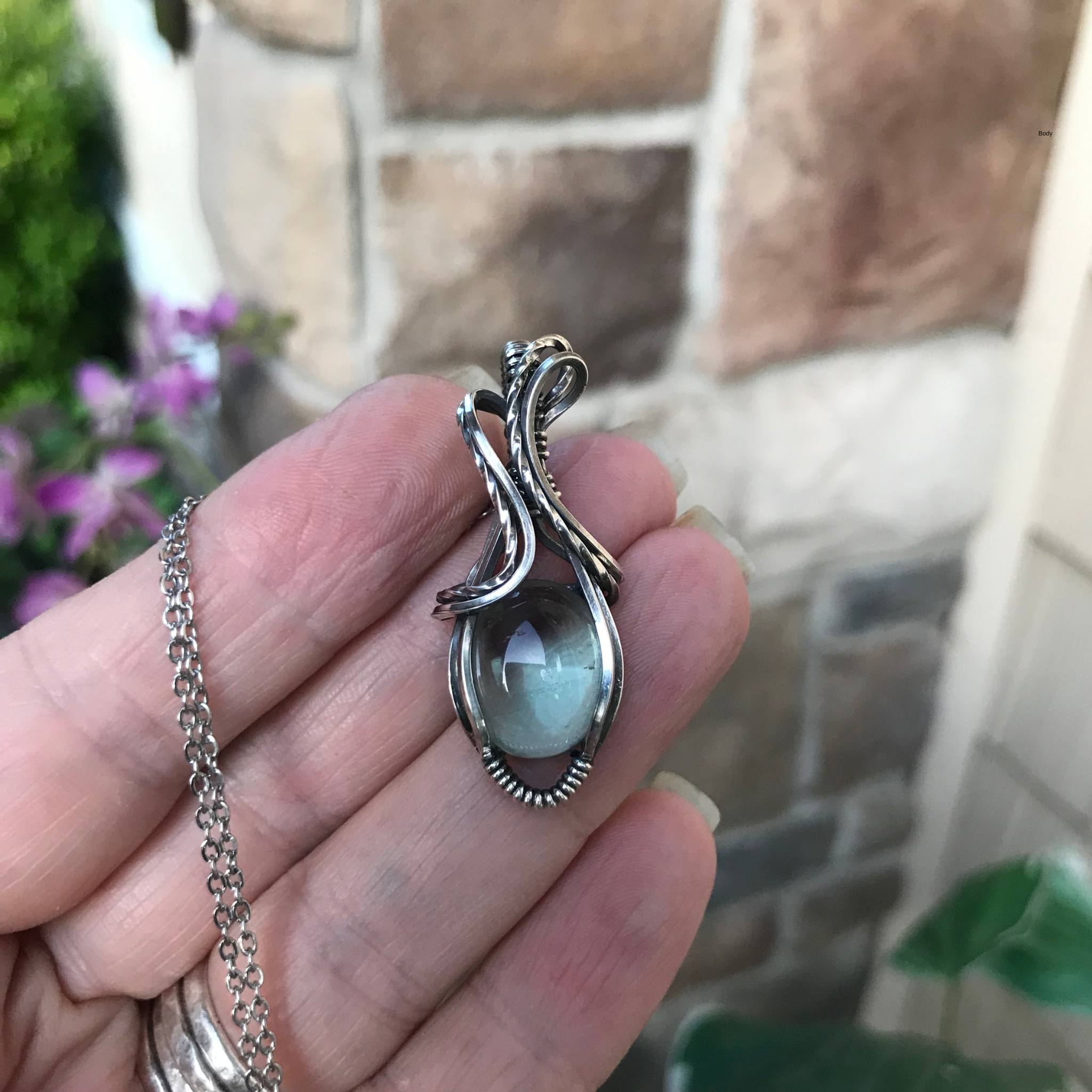 Fluorite small silver wire wrapped pendant by Moonlet Jewelry