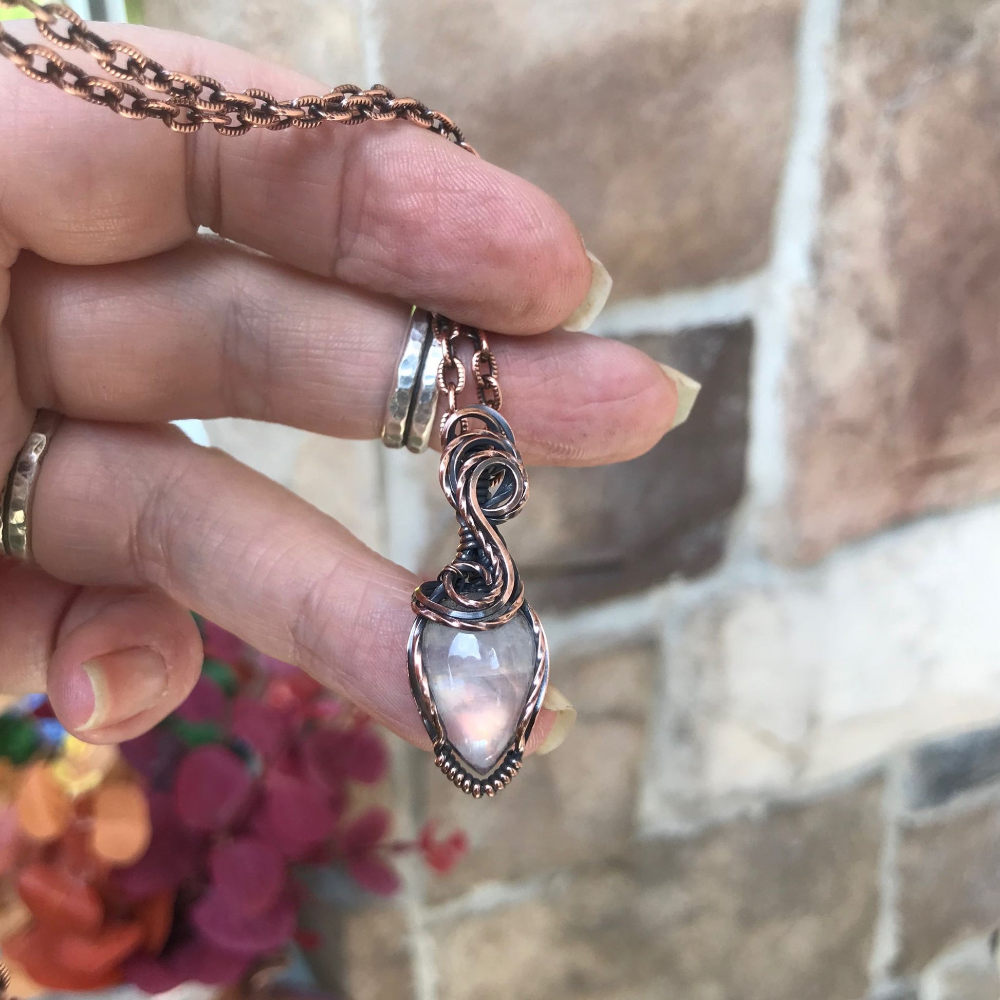 Moonstone Small Copper Pendant