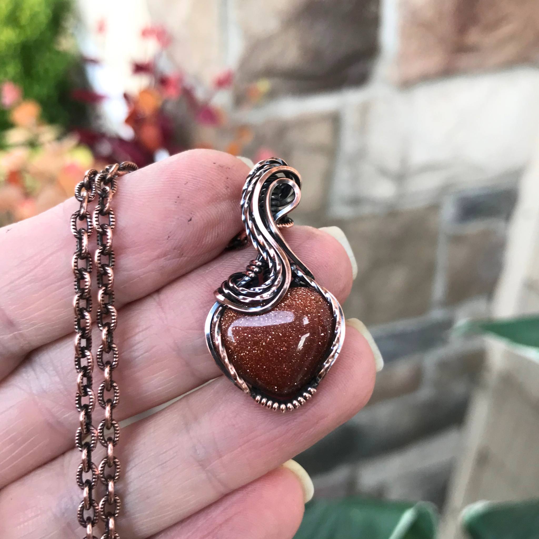 Goldstone Mini Heart Copper Pendant