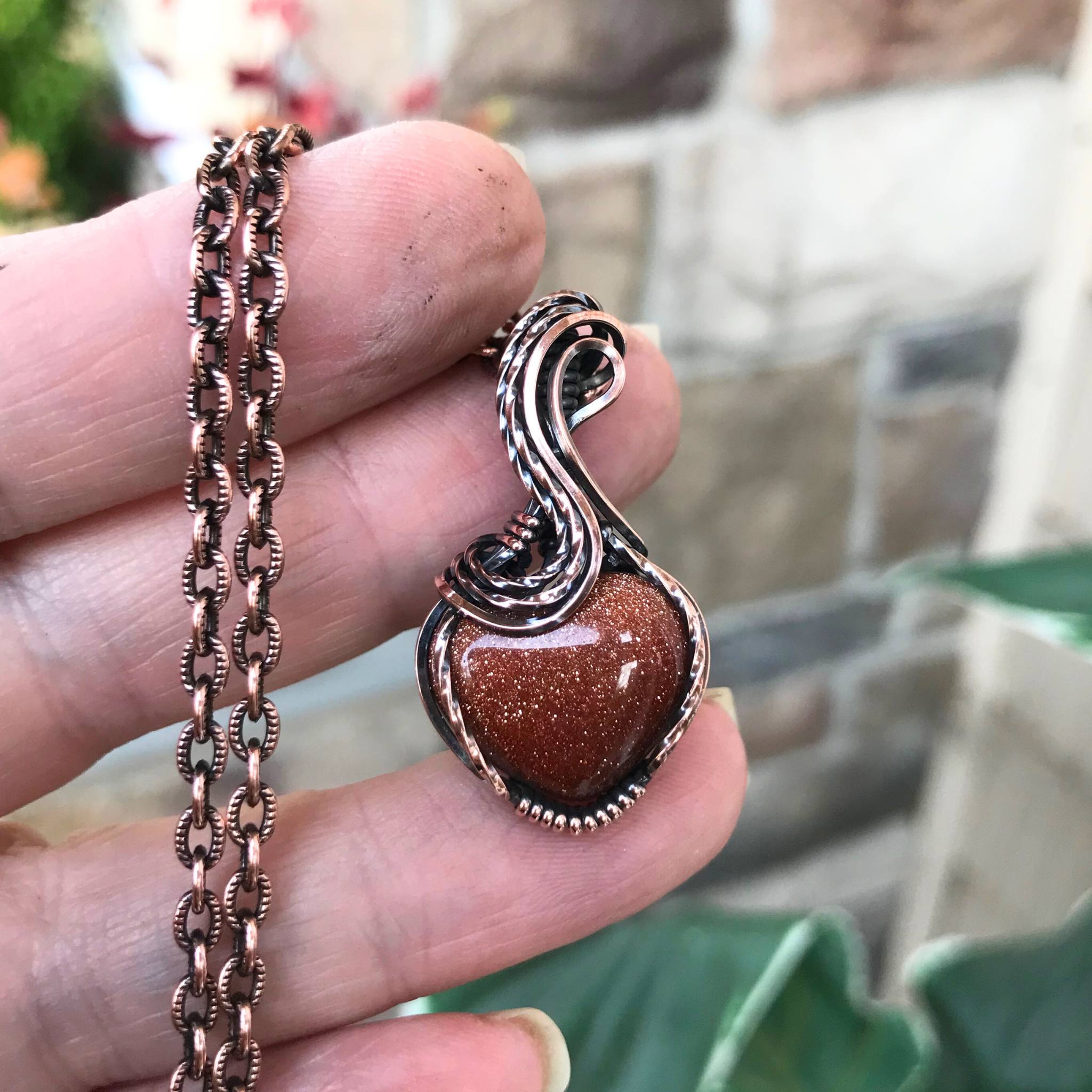 Goldstone Mini Heart Copper Pendant