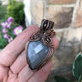 gray moonstone & garnet copper necklace moonlet jewelry