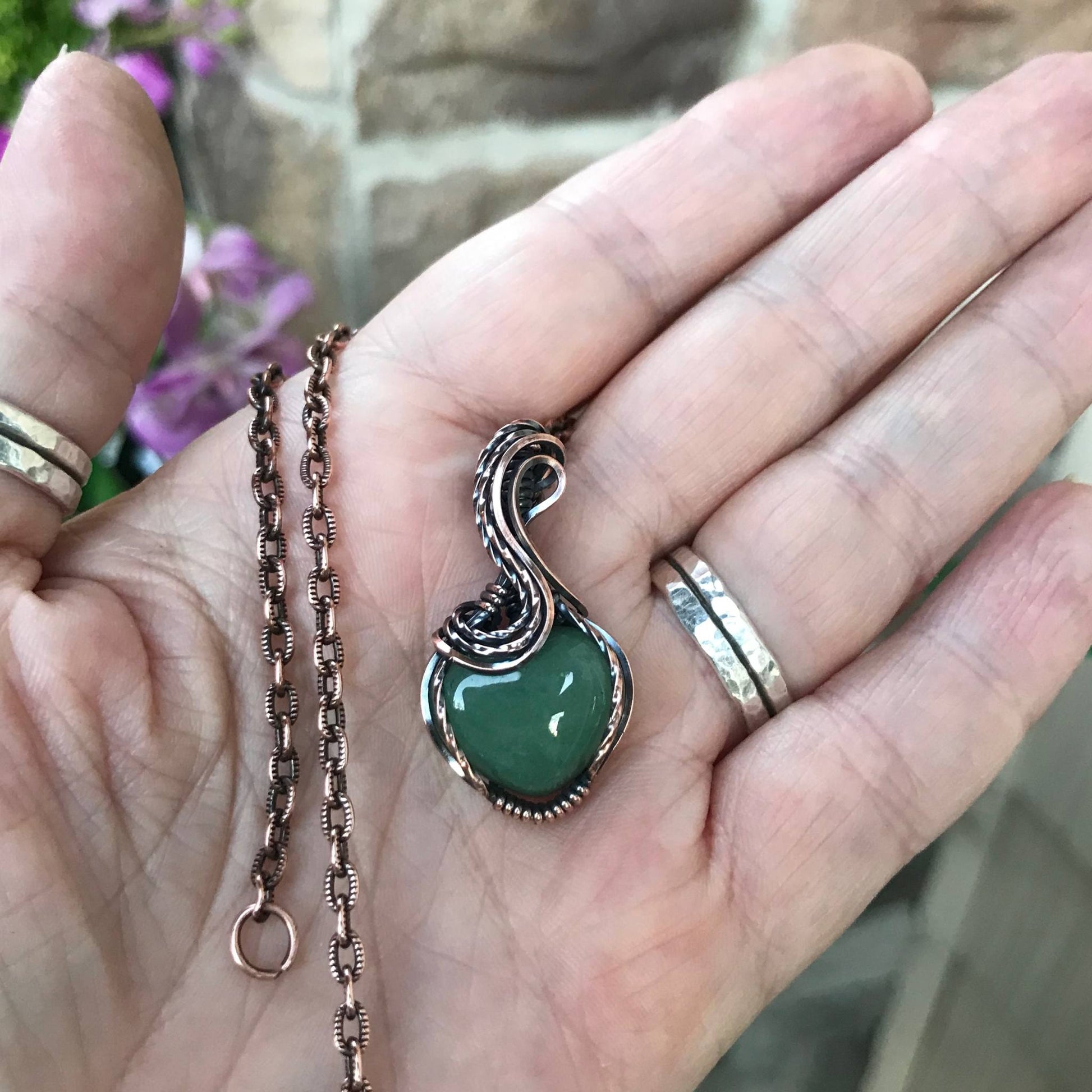 Green Aventurine Mini Heart Copper Necklace