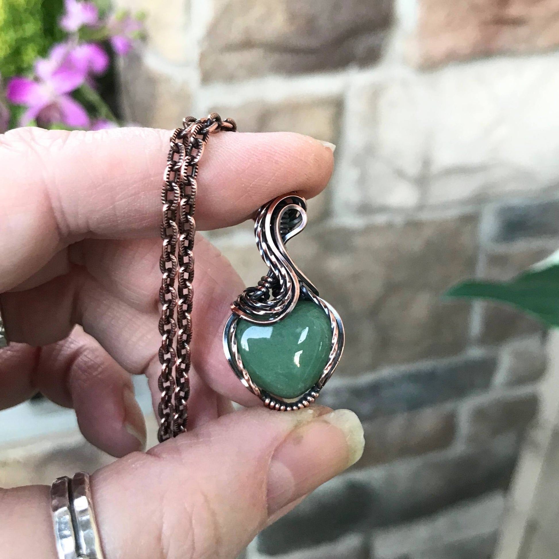 Green Aventurine Mini Heart Copper Necklace