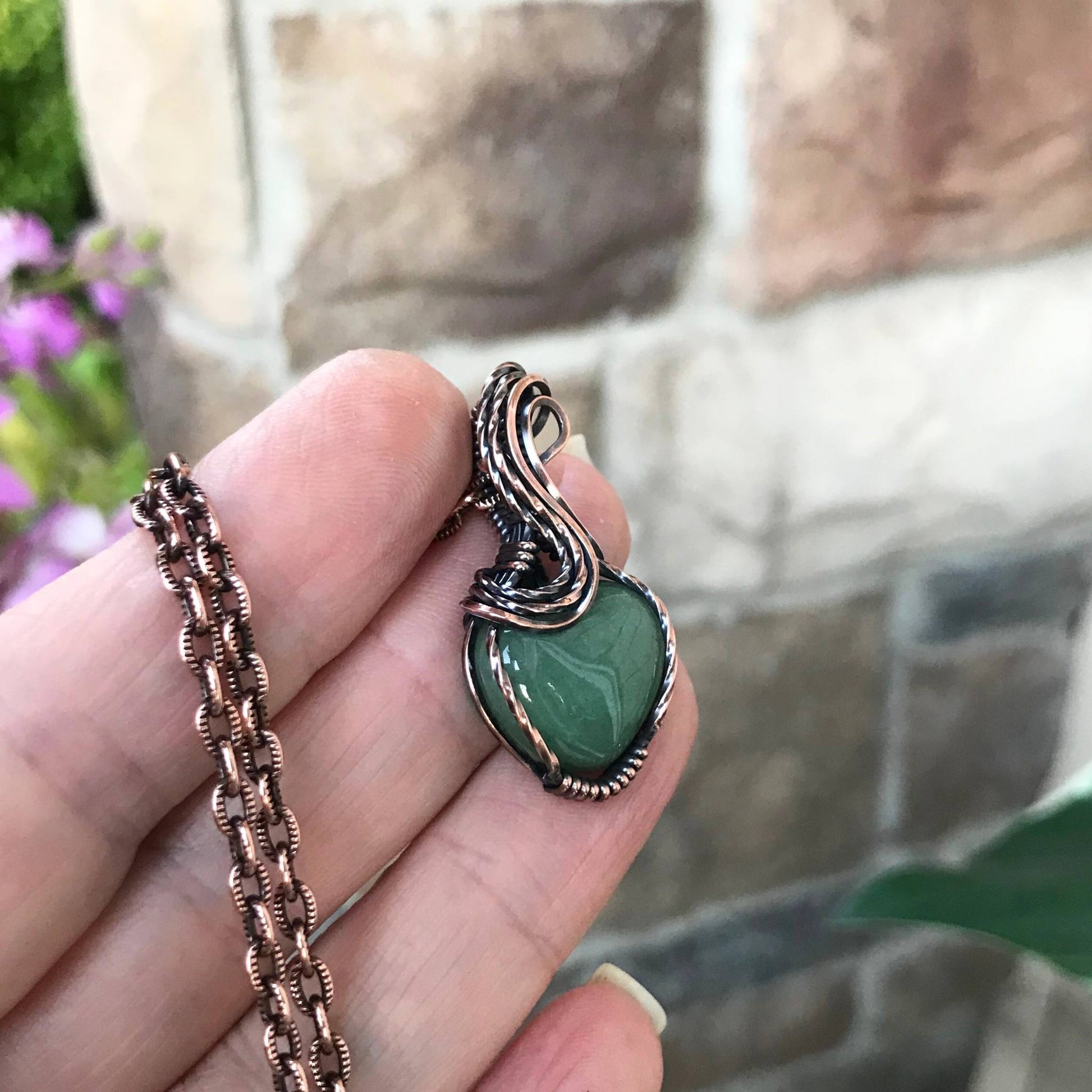 Green Aventurine Mini Heart Copper Necklace