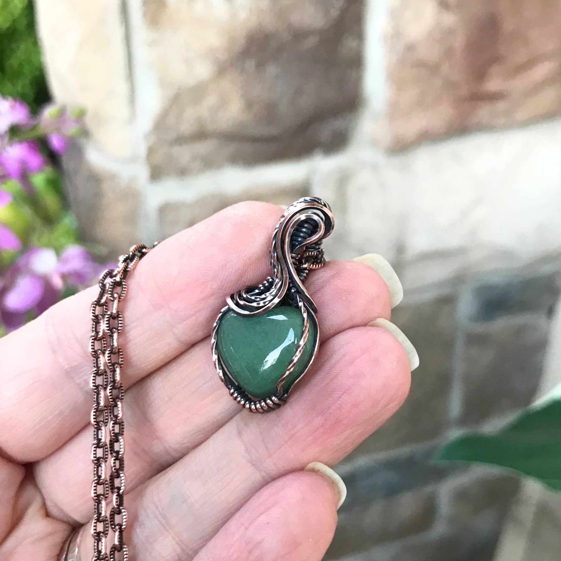 Green Aventurine Mini Heart Copper Necklace