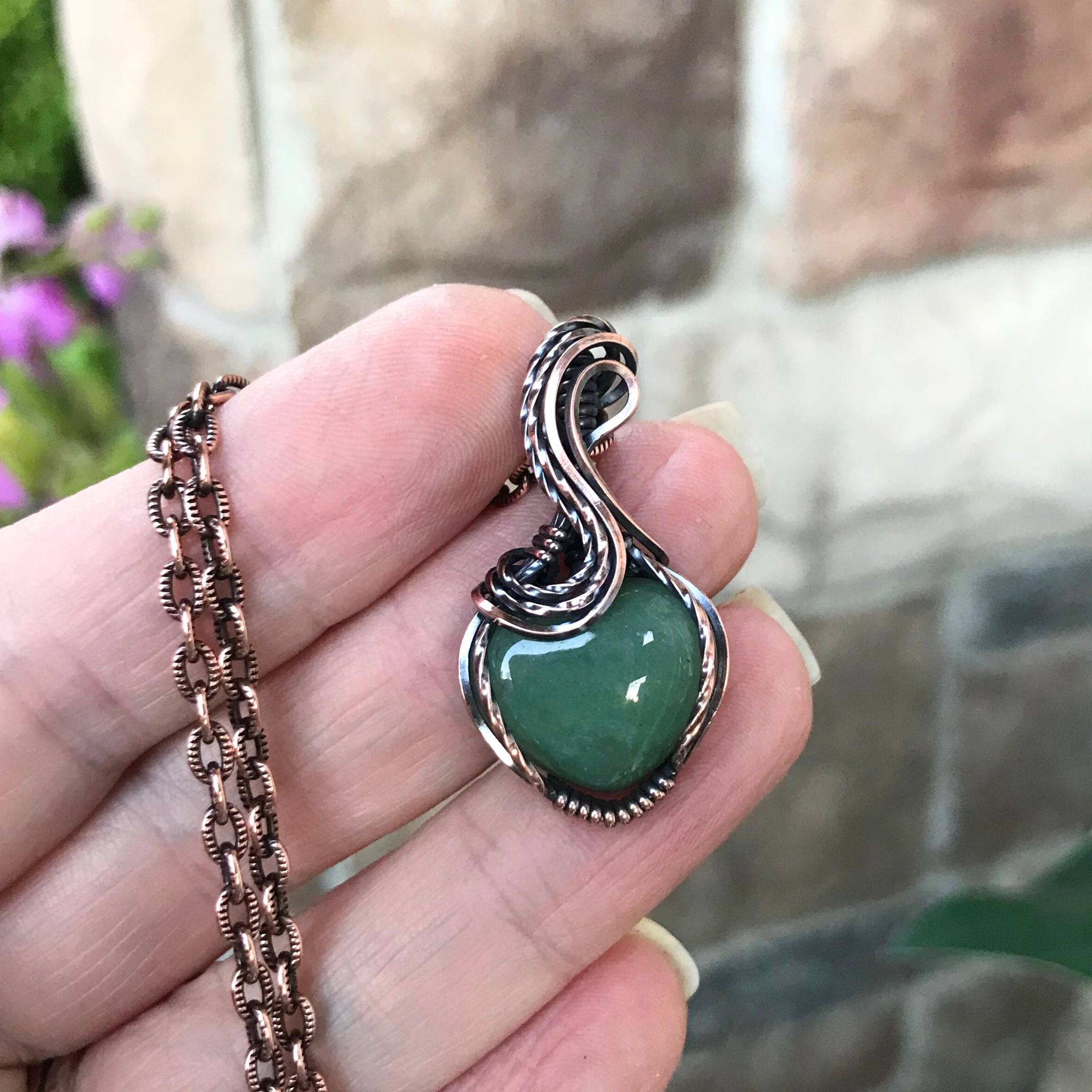 Green Aventurine Mini Heart Copper Necklace