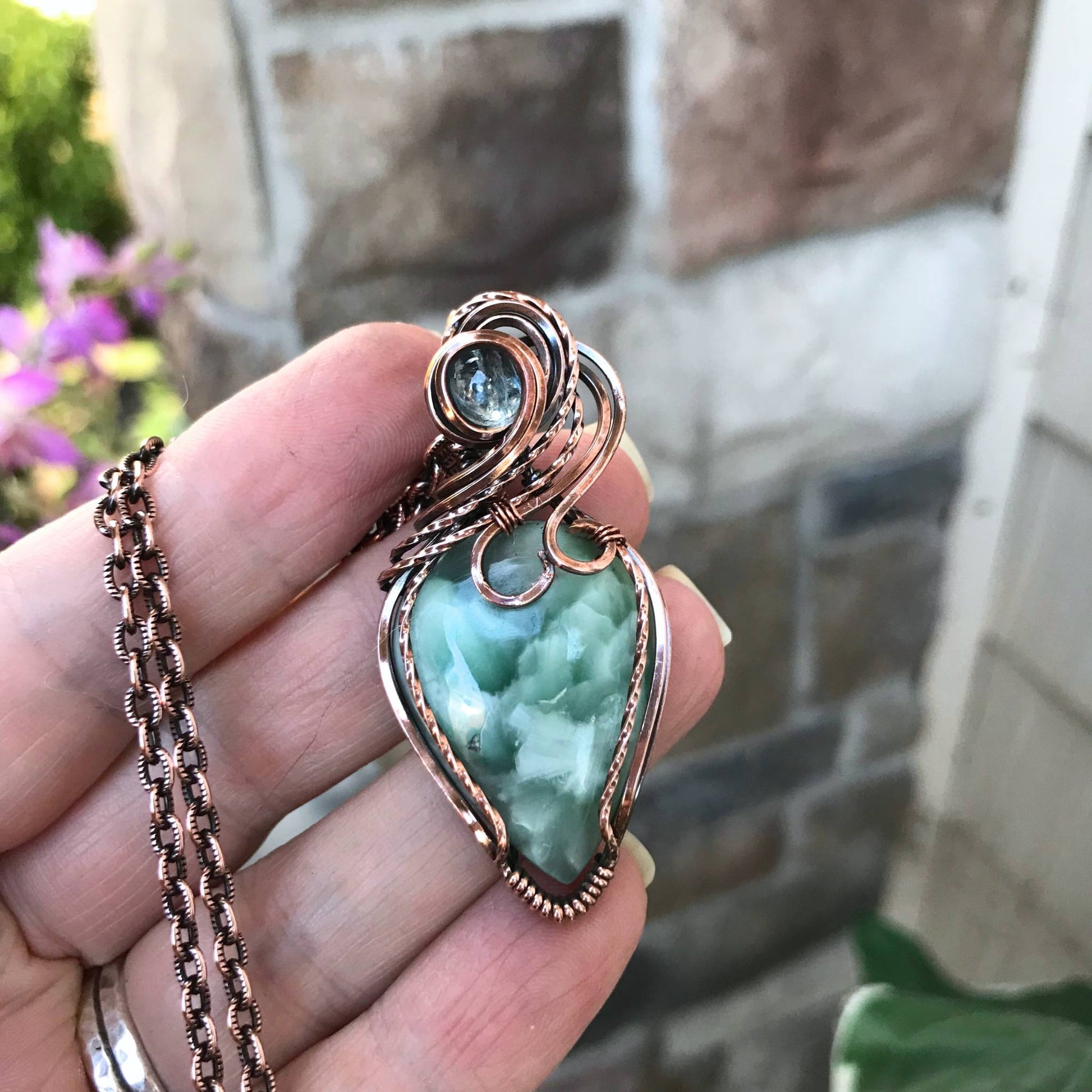 Blue Hemimorphite & Aquamarine Copper Pendant