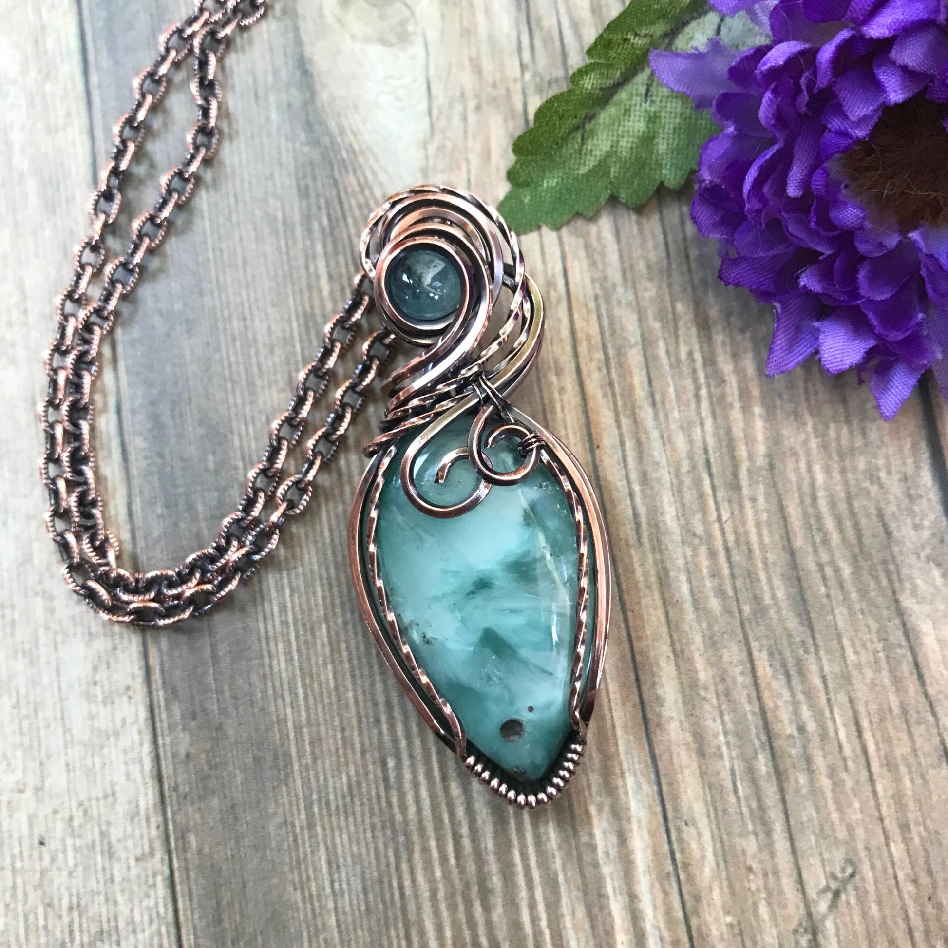 Blue Hemimorphite & Aquamarine Copper Pendant