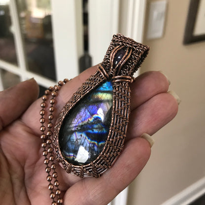 Rainbow Labradorite & Amethyst Wire Wrapped Copper Necklace