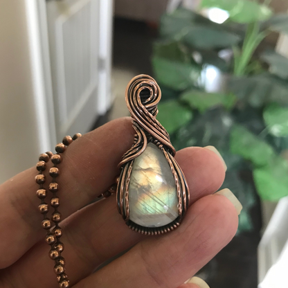 Moonstone Wire Wrapped Copper Necklace