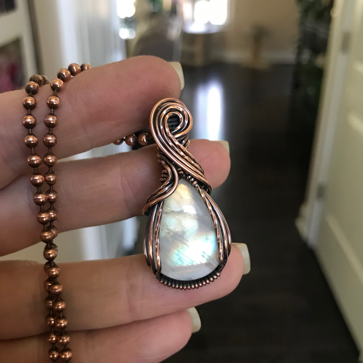 Moonstone Wire Wrapped Copper Necklace