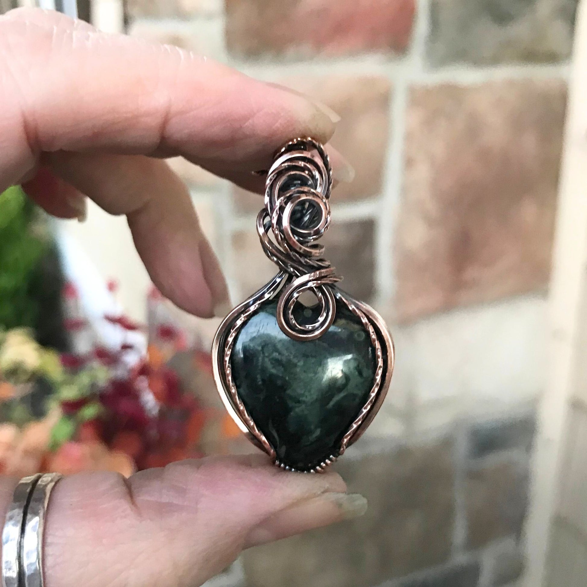 Kambaba Jasper Swirly Copper Pendant