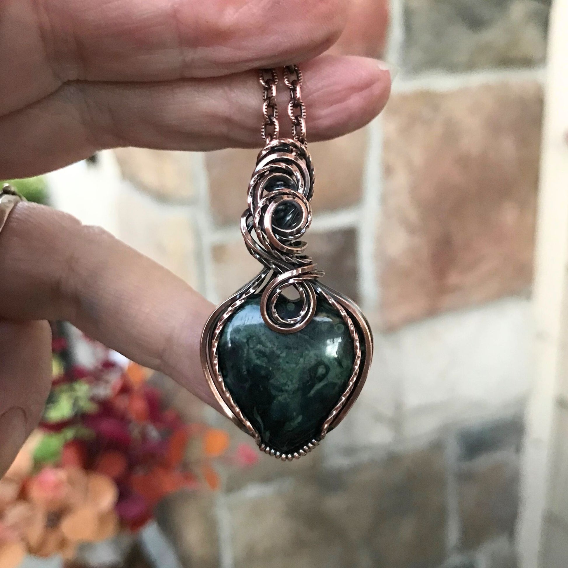 Kambaba Jasper Swirly Copper Pendant