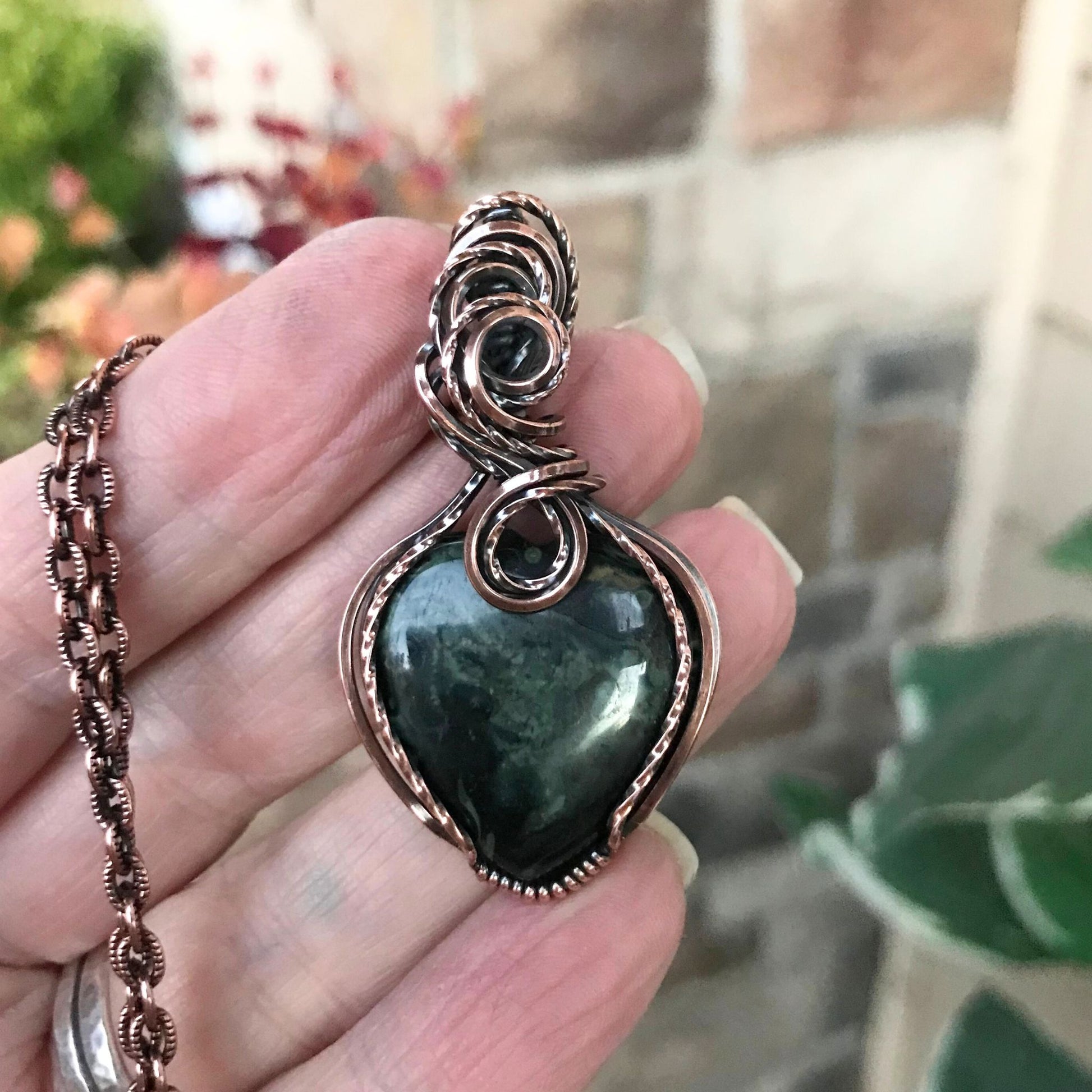 Kambaba Jasper Swirly Copper Pendant