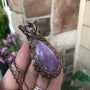 Kunzite with pink amethyst woven copper wire wrapped pendant by Moonlet Jewelry