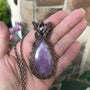 Kunzite with pink amethyst woven copper wire wrapped pendant by Moonlet Jewelry