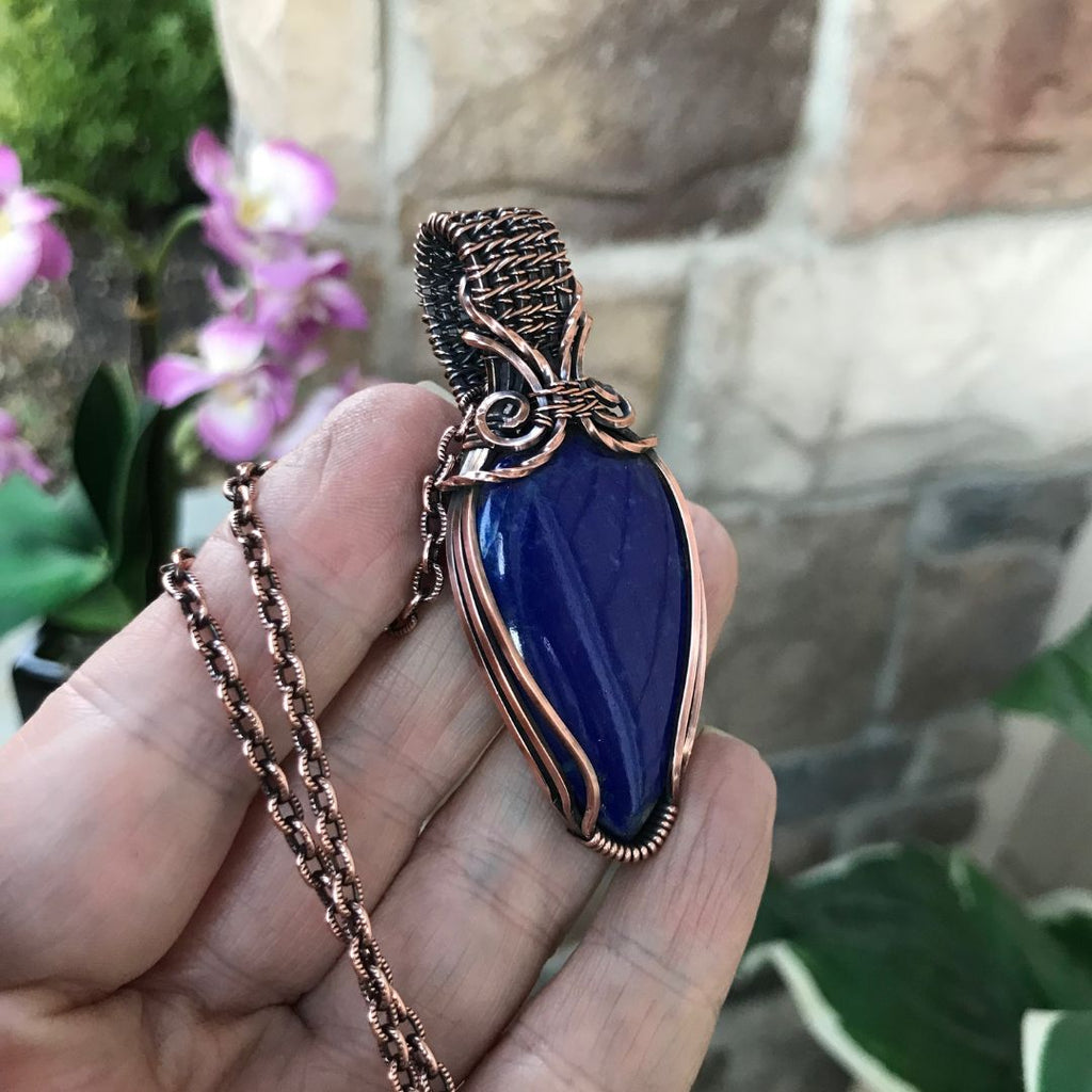 apis lazuli copper wire wrapped pendant moonlet jewelry