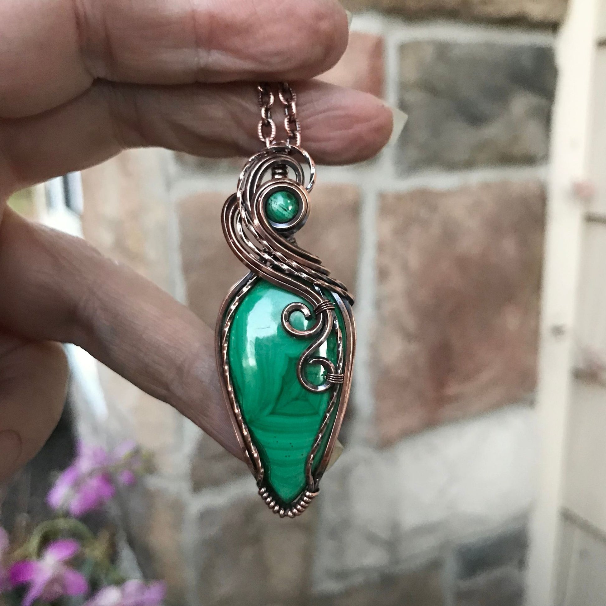 Malachite w/Malachite Accent Slender Copper Necklace