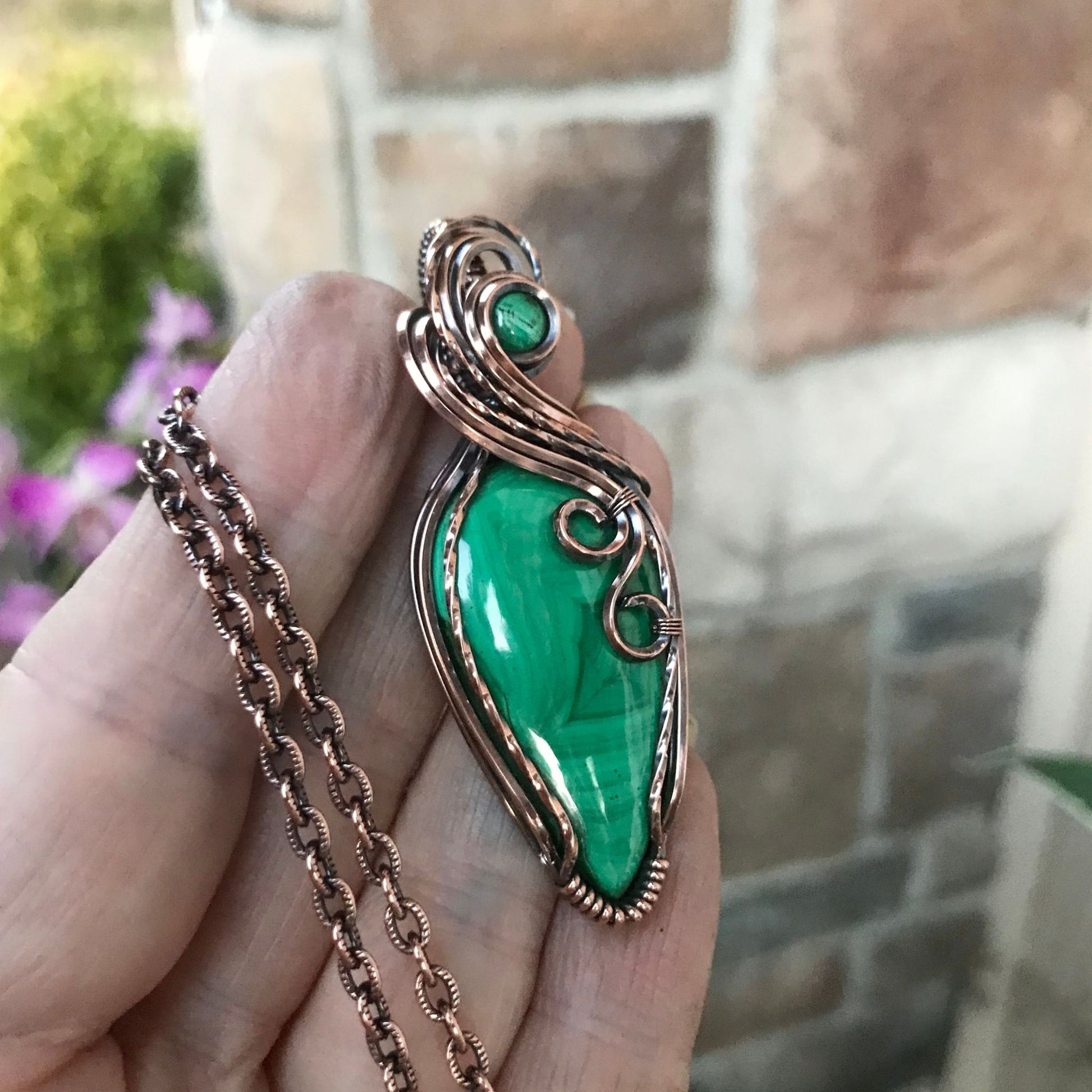 Malachite w/Malachite Accent Slender Copper Necklace