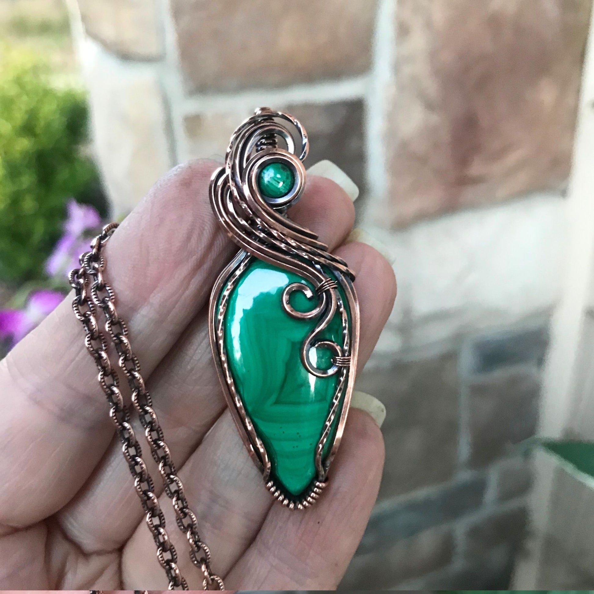 Malachite w/Malachite Accent Slender Copper Necklace