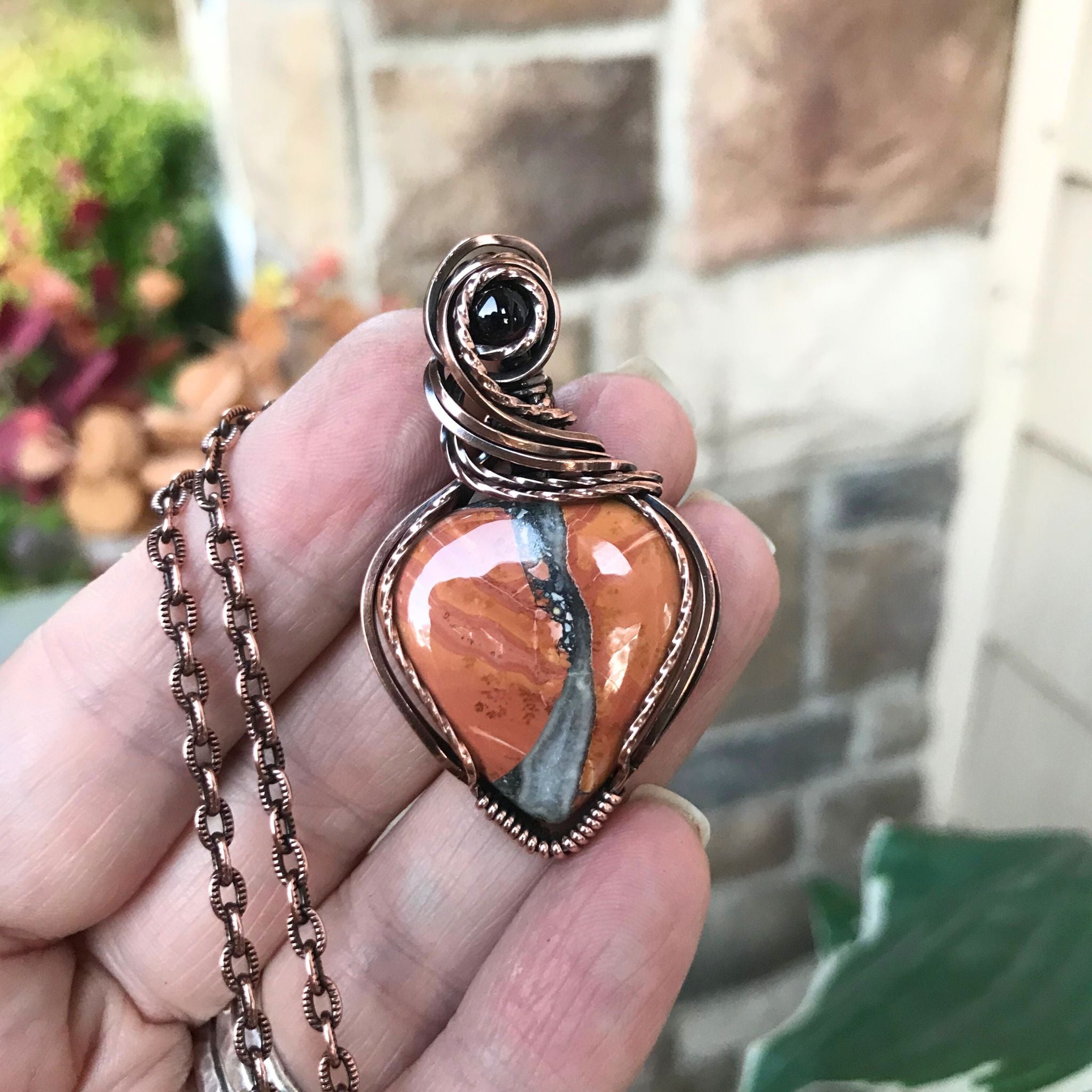 Maligano Jasper & Garnet Small Copper Pendant