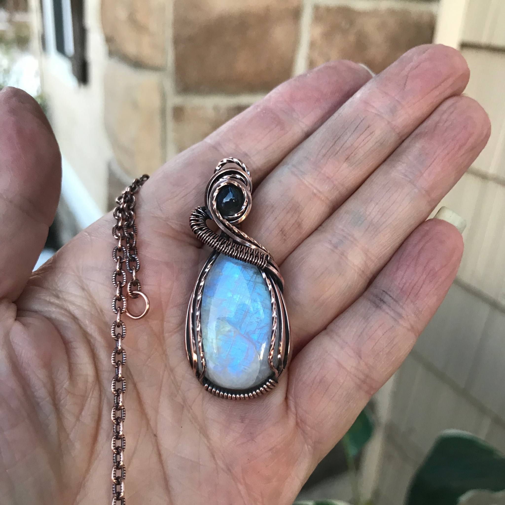 Moonstone & Blue Labradorite Teardrop Copper Necklace