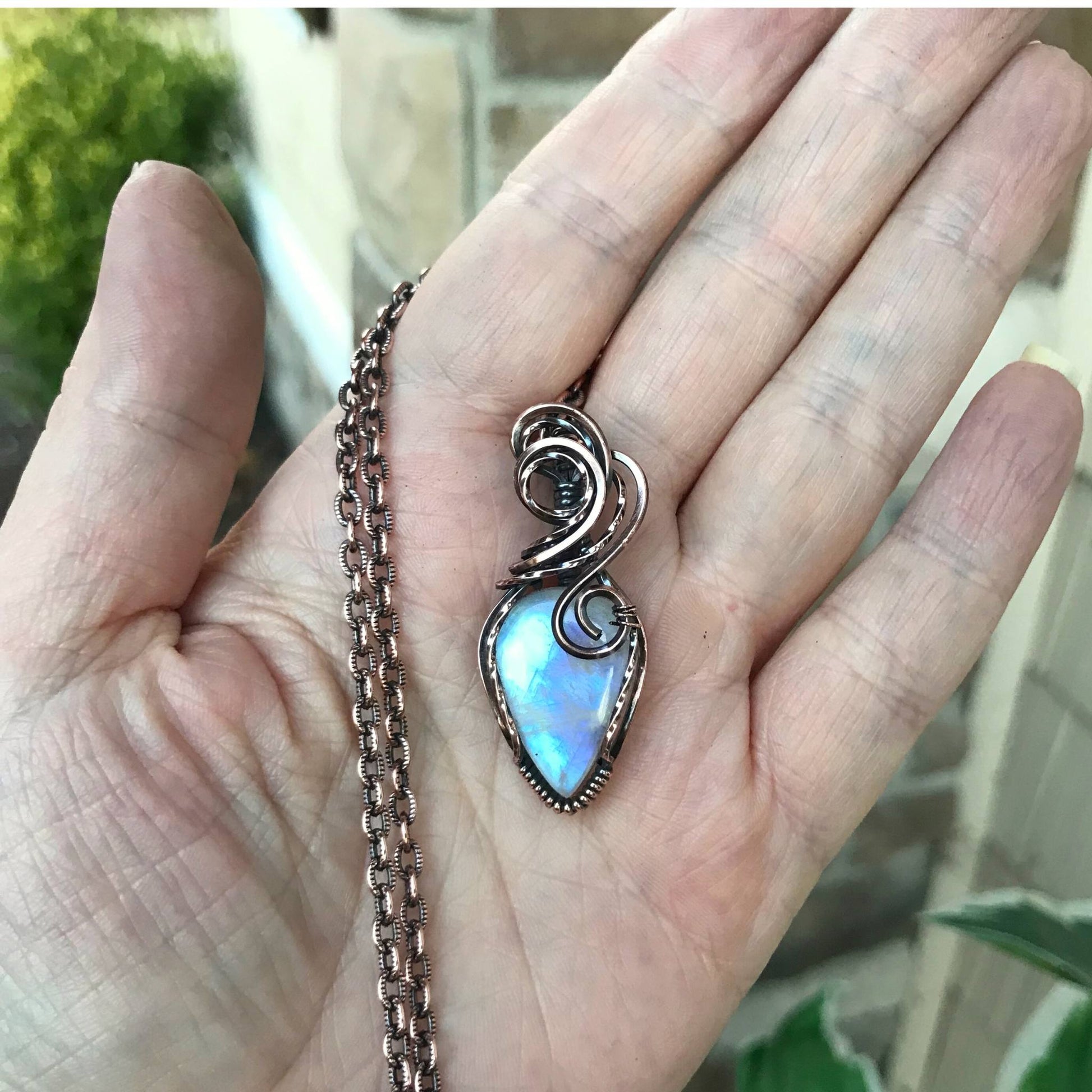 Blue Moonstone Small Copper Pendant