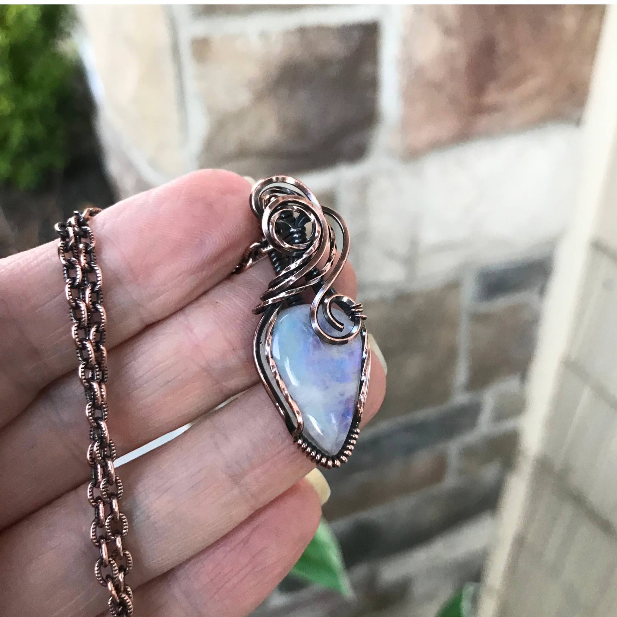 Blue Moonstone Small Copper Pendant