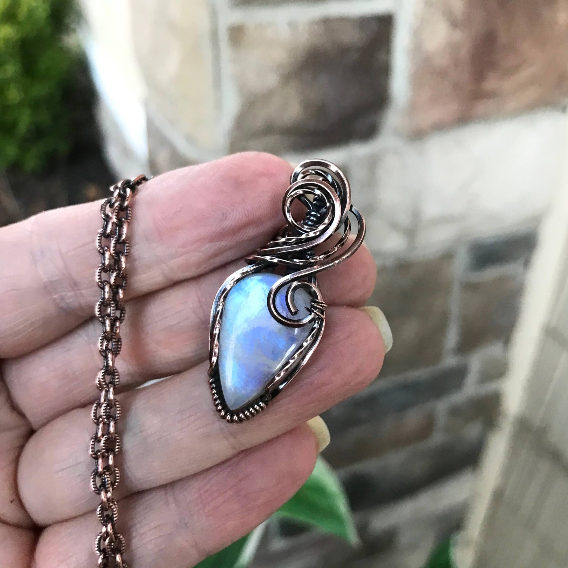 Blue Moonstone Small Copper Pendant