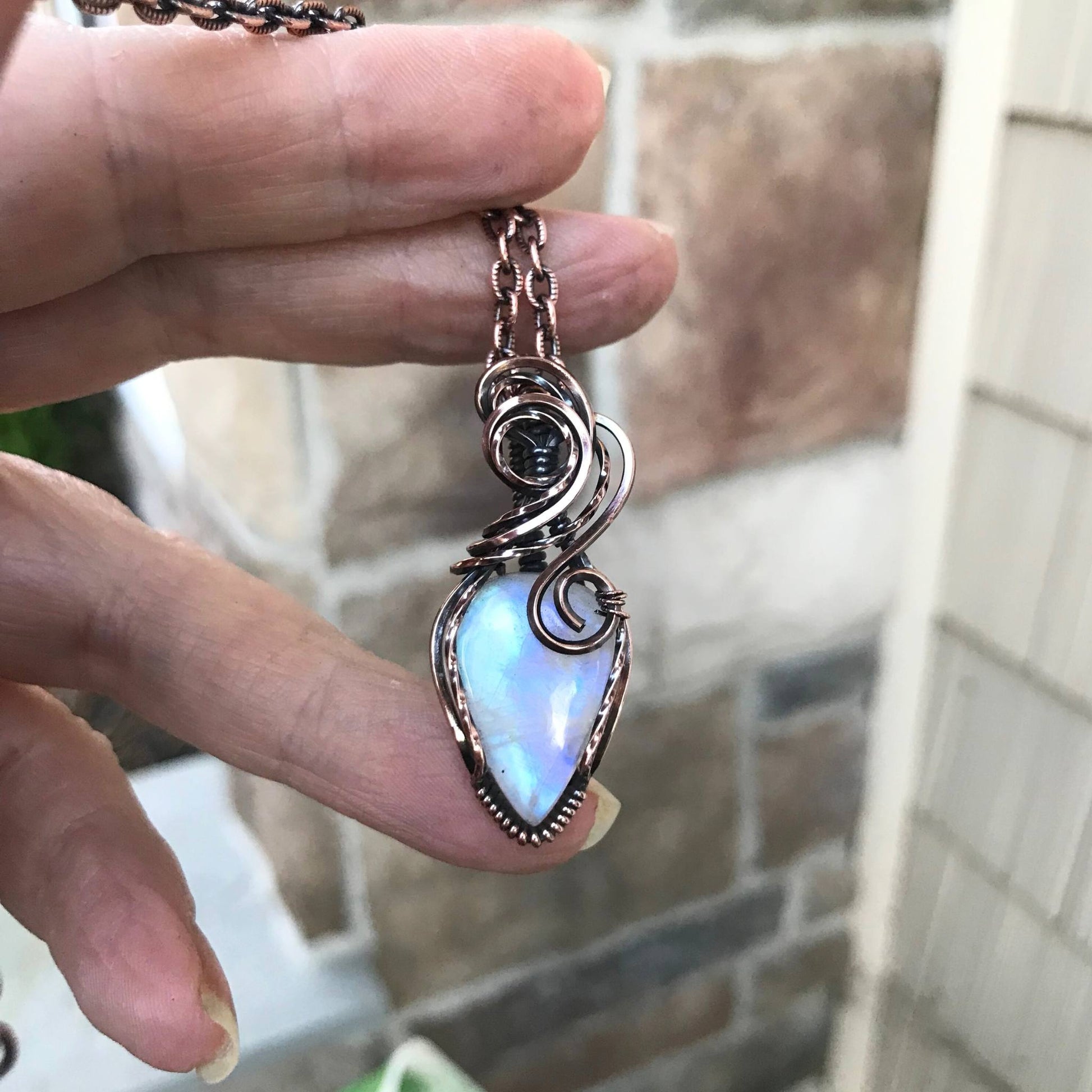 Blue Moonstone Small Copper Pendant