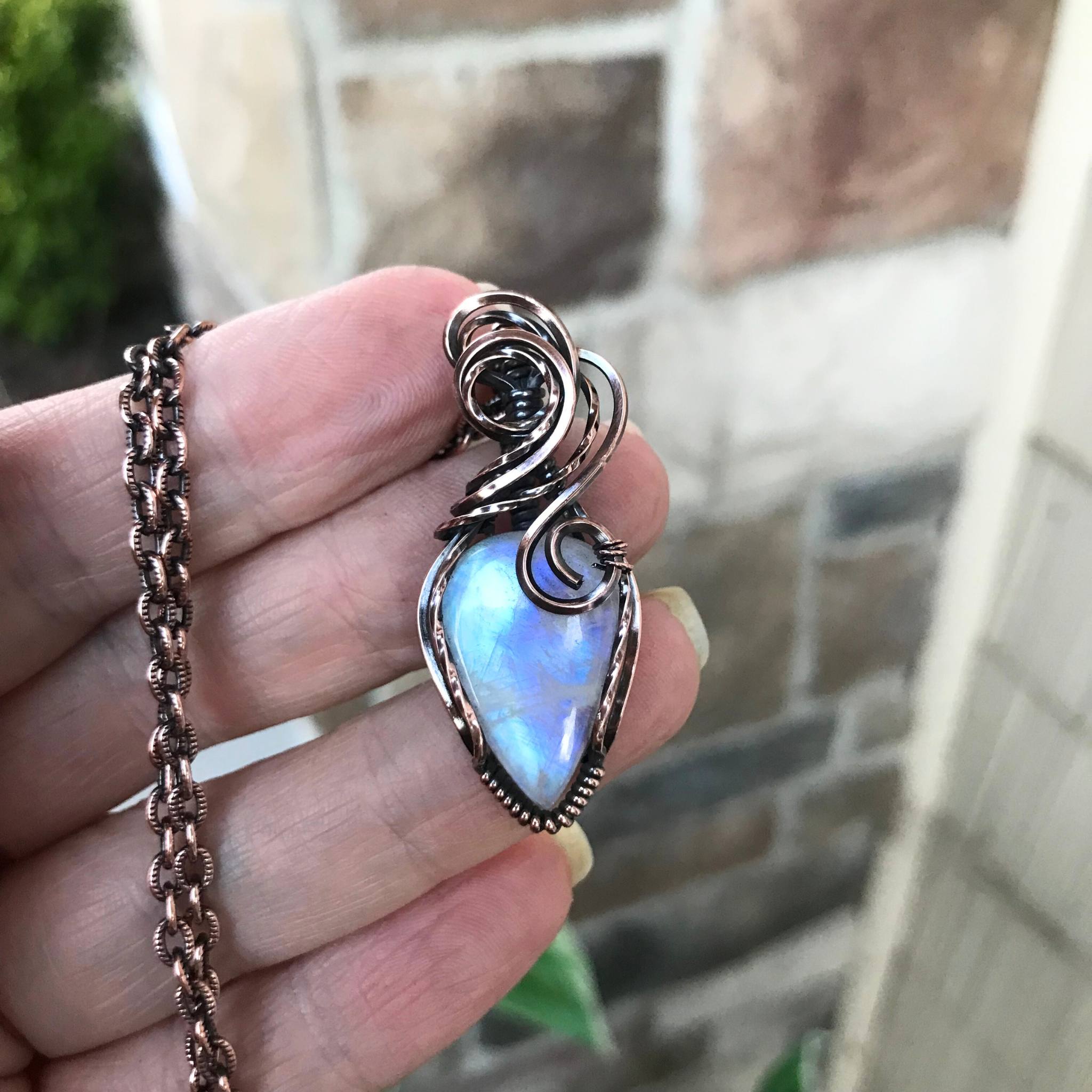 Blue Moonstone Small Copper Pendant