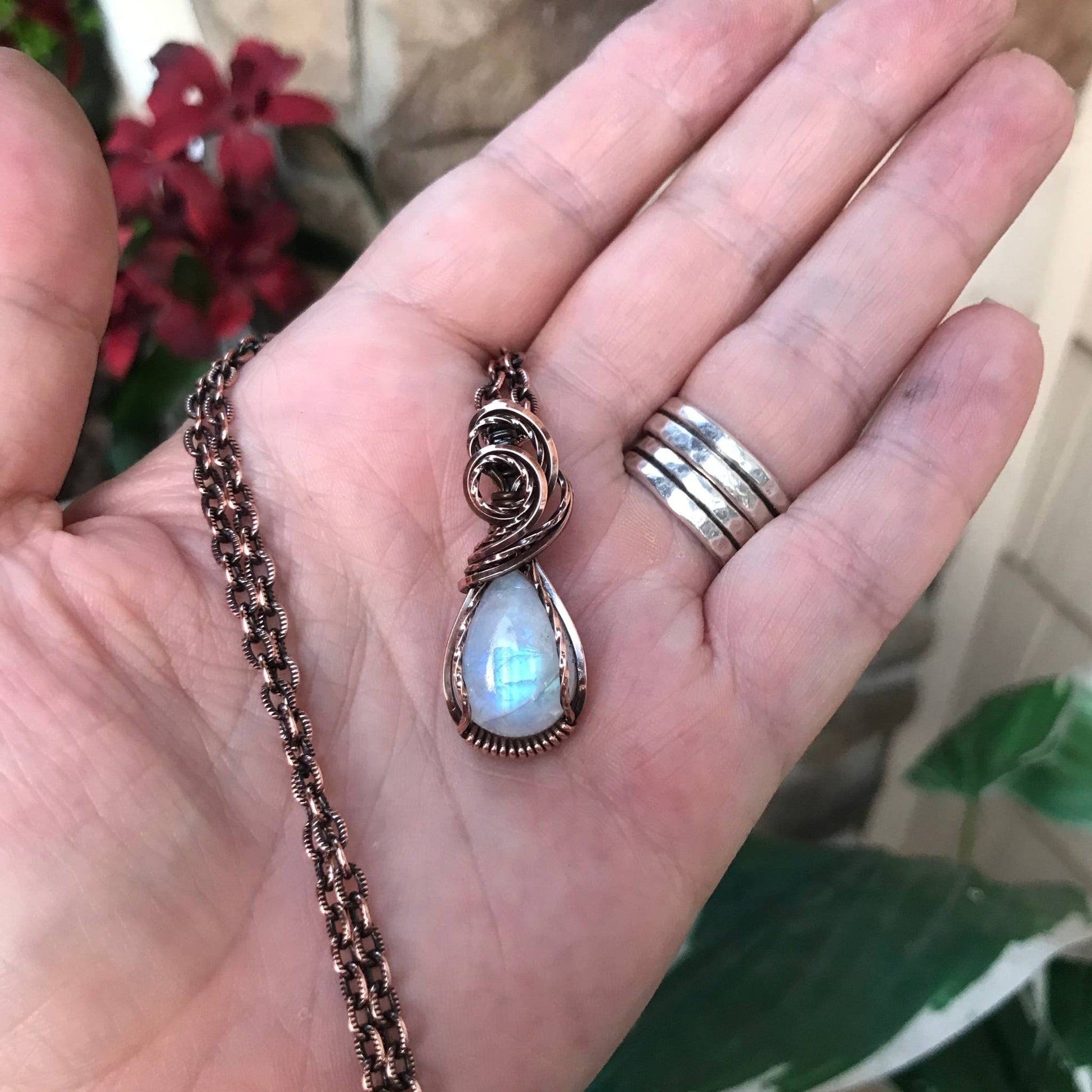 Moonstone small teardrop copper pendant by Moonlet Jewelry