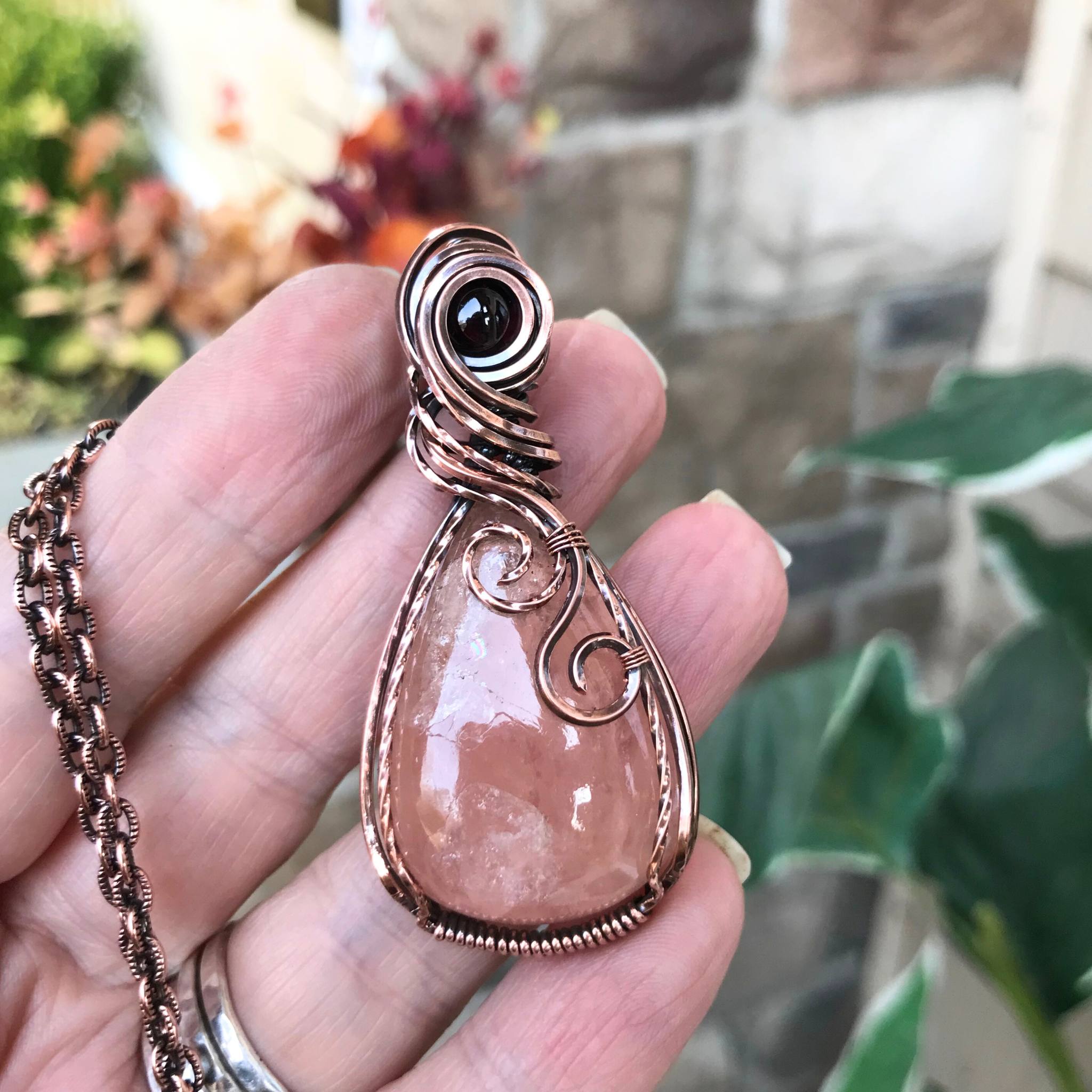 Morganite & Garnet Copper Pendant