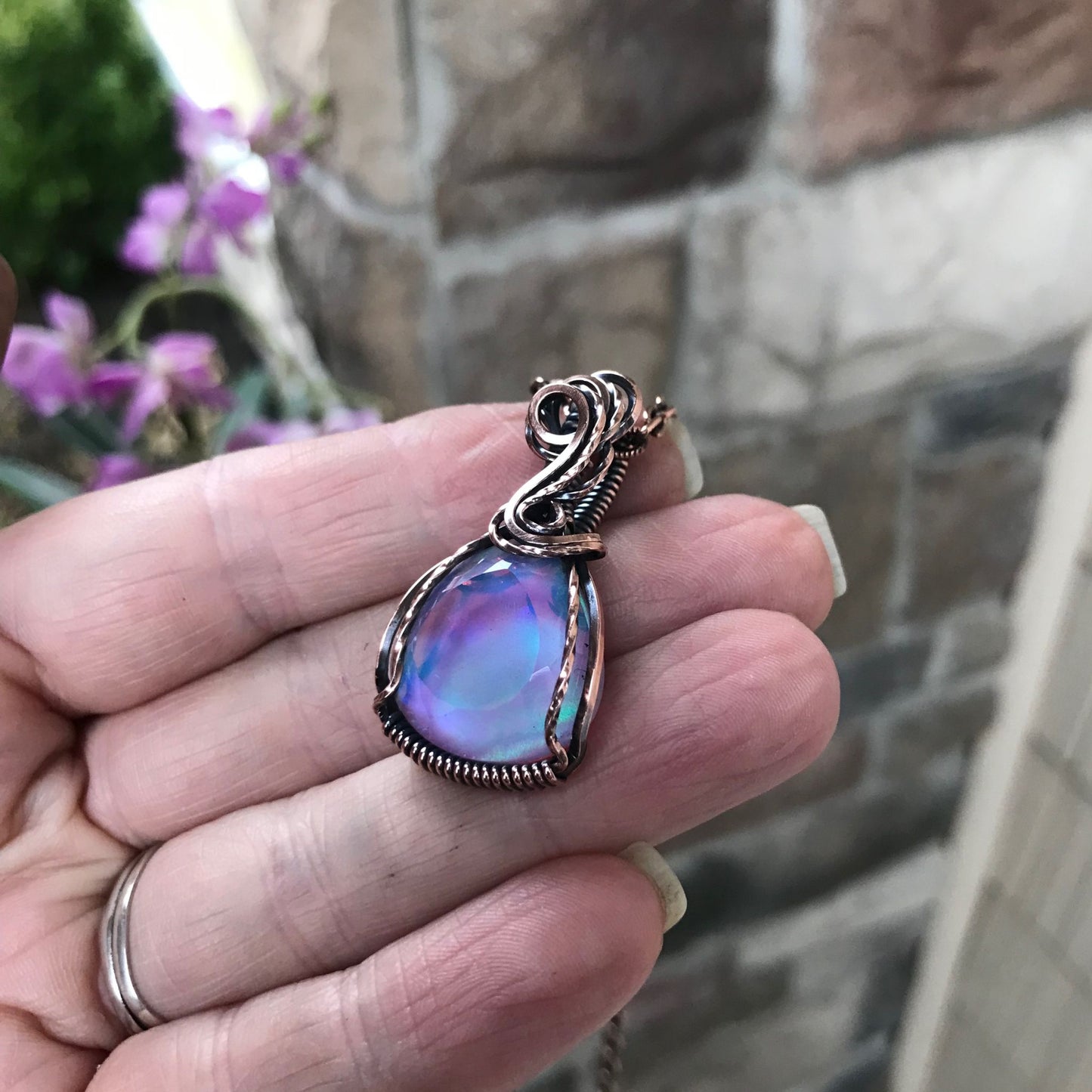 Aurora Opal Pastel Rainbow Necklace in Copper