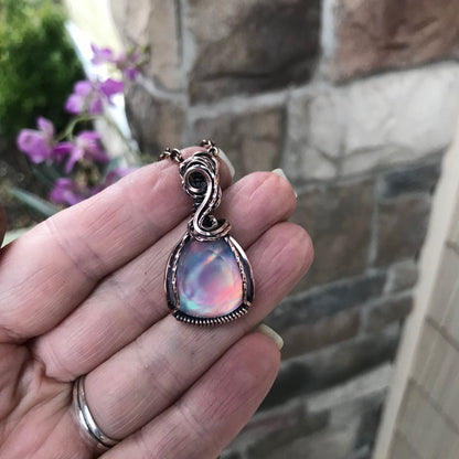 Aurora Opal Pastel Rainbow Necklace in Copper