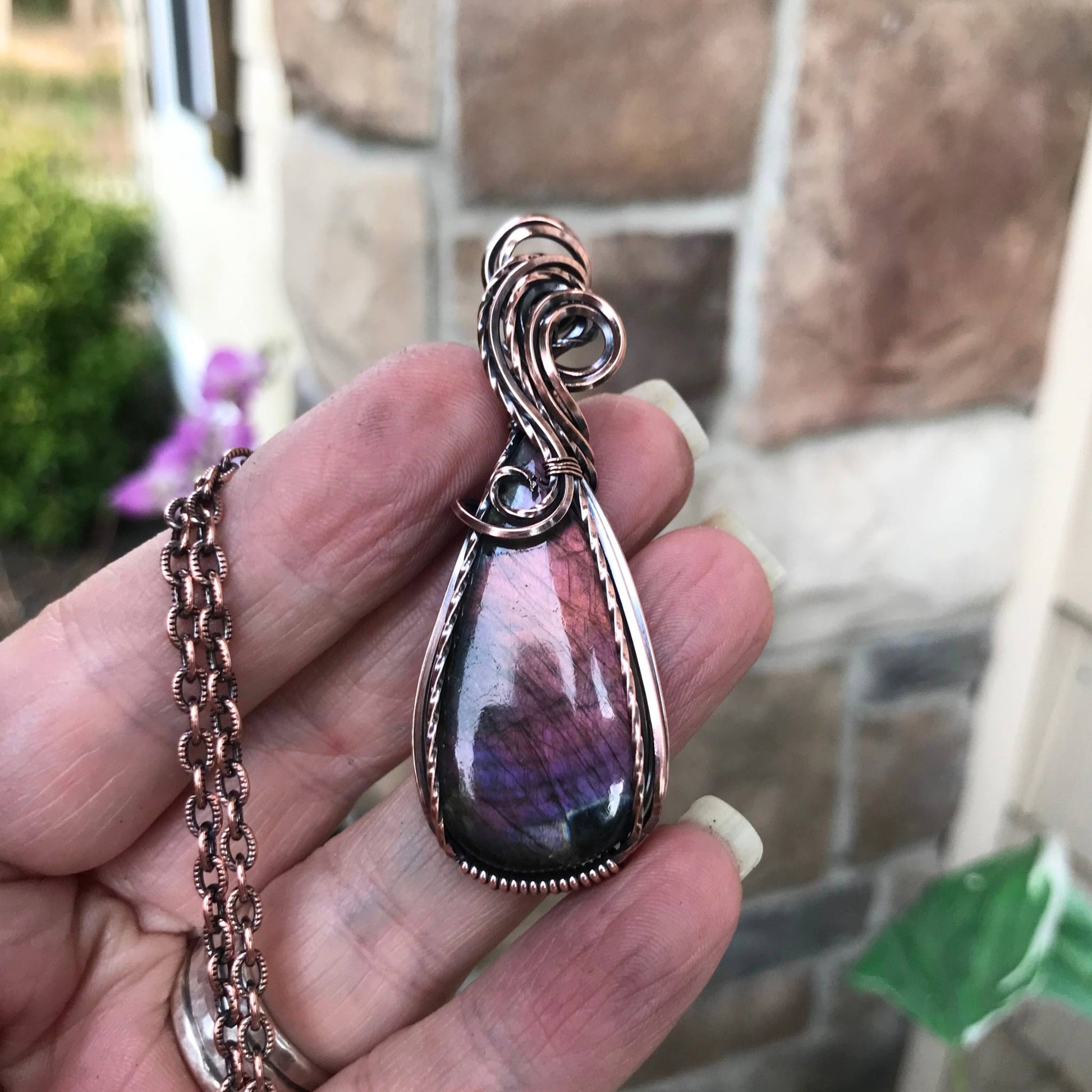 Purple & Pink Sunset Labradorite Swirly Copper Necklace