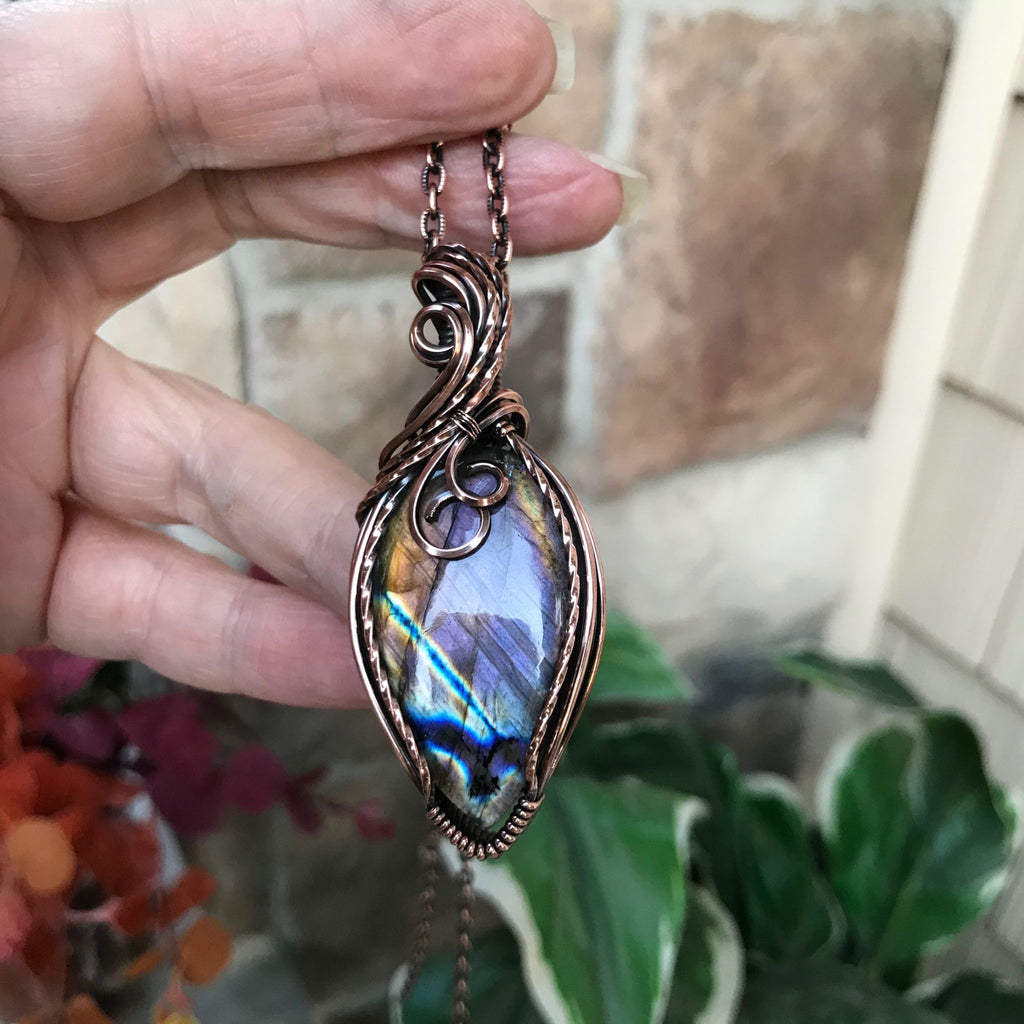 pink purple amber blue labradorite copper necklace