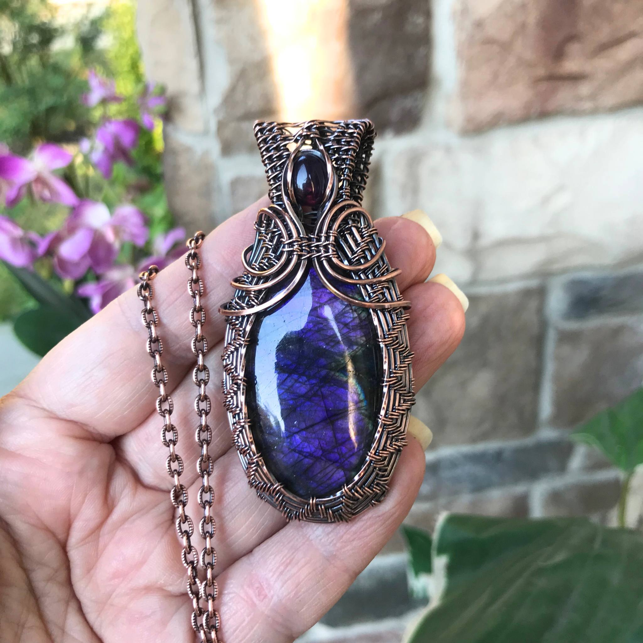 Purple Labradorite & Amethyst Copper Woven Necklace