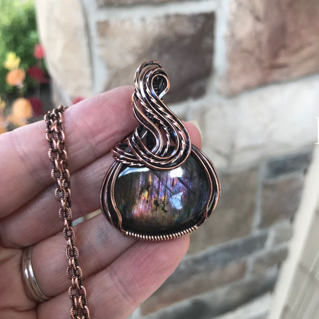 purple maroon oval labradorite copper necklace
