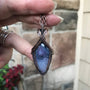 Purple moss agate chalcedony criss cross copper wire wrapped pendant by Moonlet Jewelry