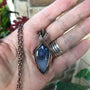 Purple moss agate chalcedony criss cross copper wire wrapped pendant by Moonlet Jewelry